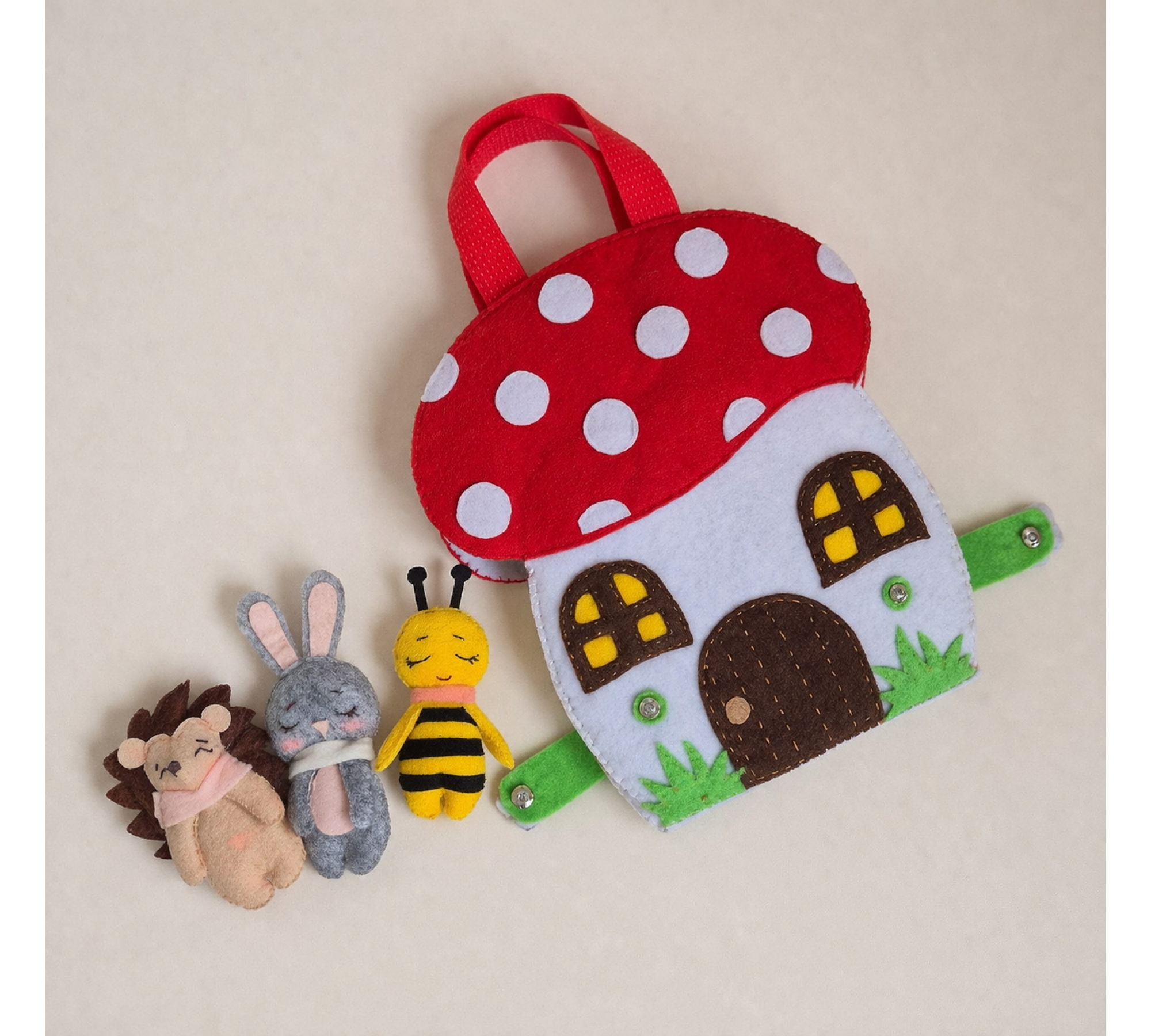 Pocket Felt Animal Sewing Pattern PDF – Mini Toys and Mushroom Bag Set