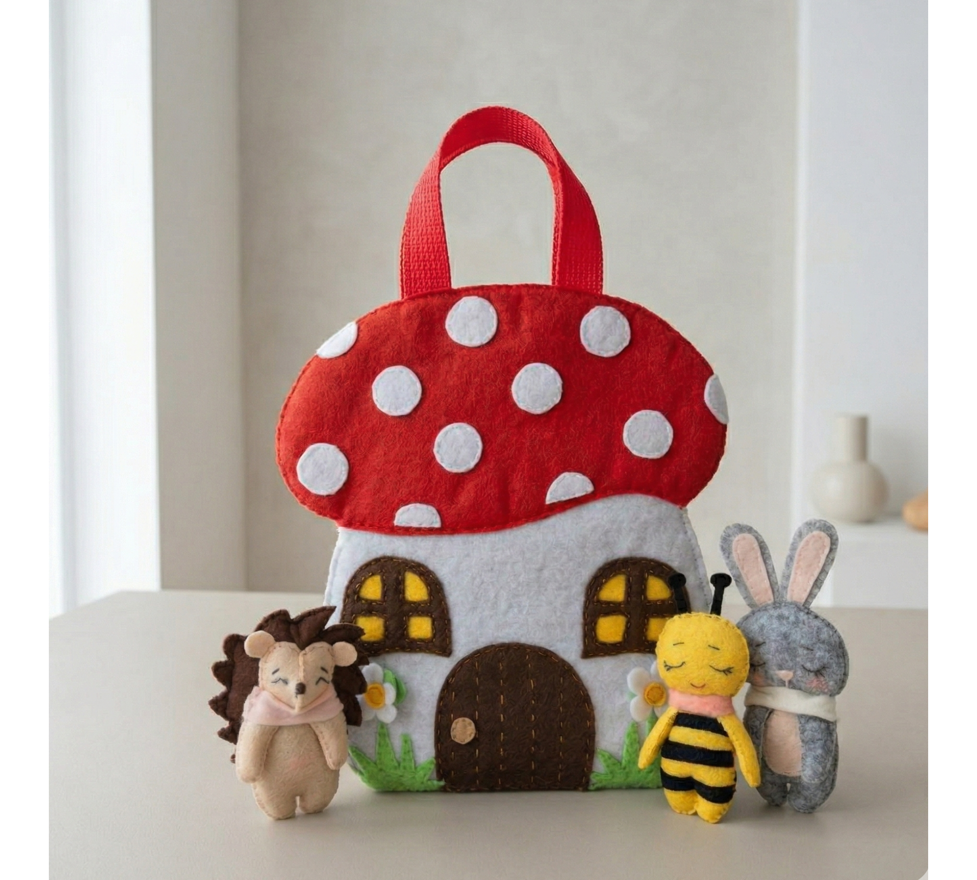 Pocket Felt Animal Sewing Pattern PDF – Mini Toys and Mushroom Bag Set
