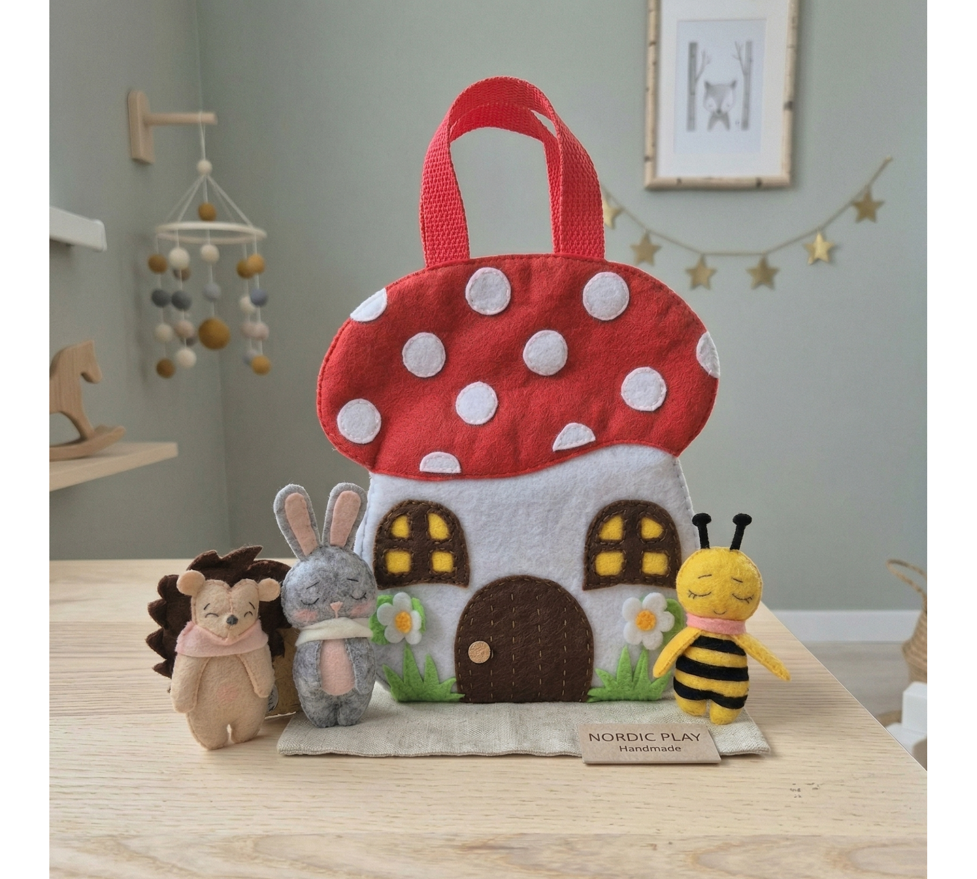 Pocket Felt Animal Sewing Pattern PDF – Mini Toys and Mushroom Bag Set