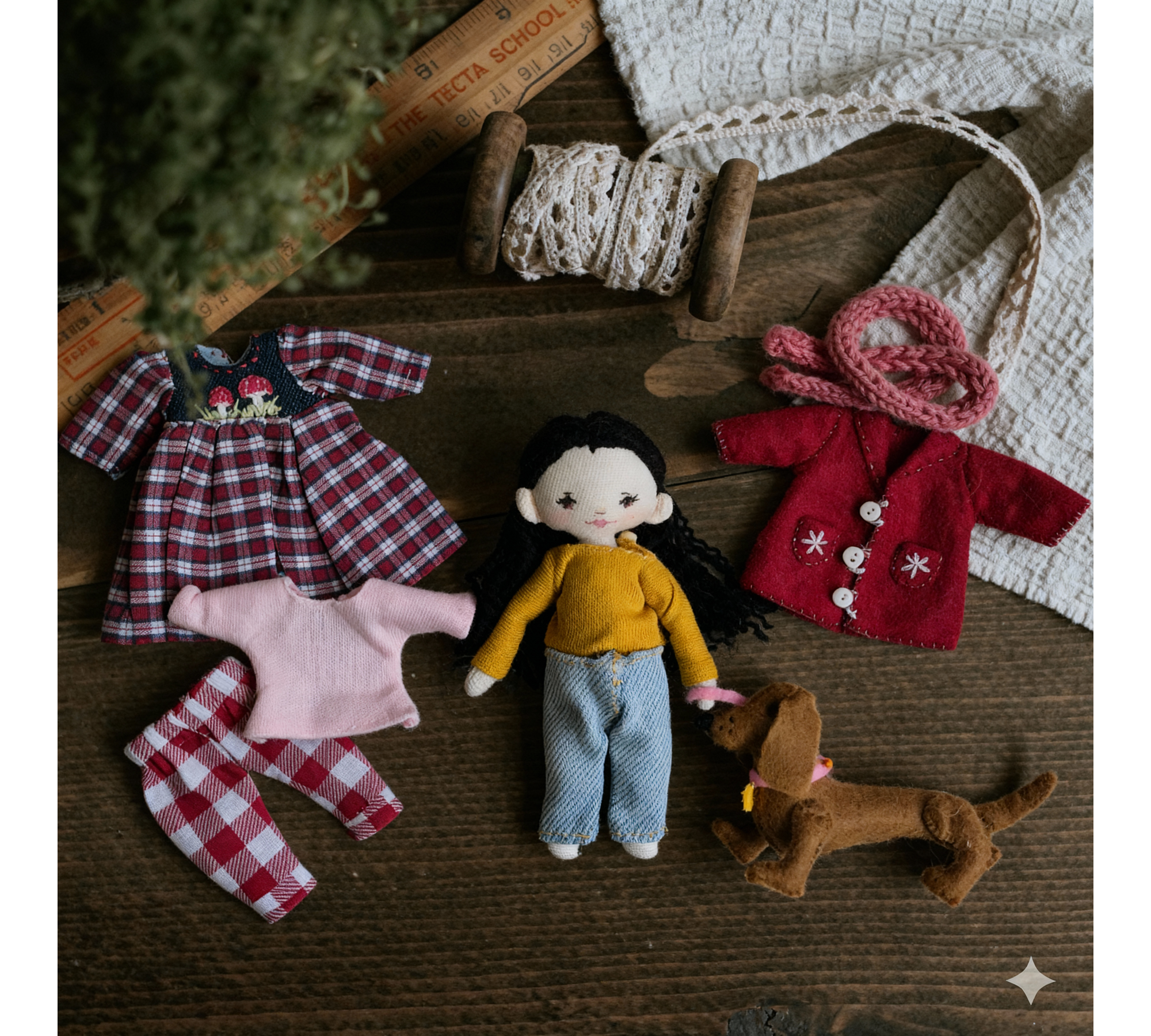 Mini Rag Doll and Dog Sewing Pattern PDF – Doll with Clothes