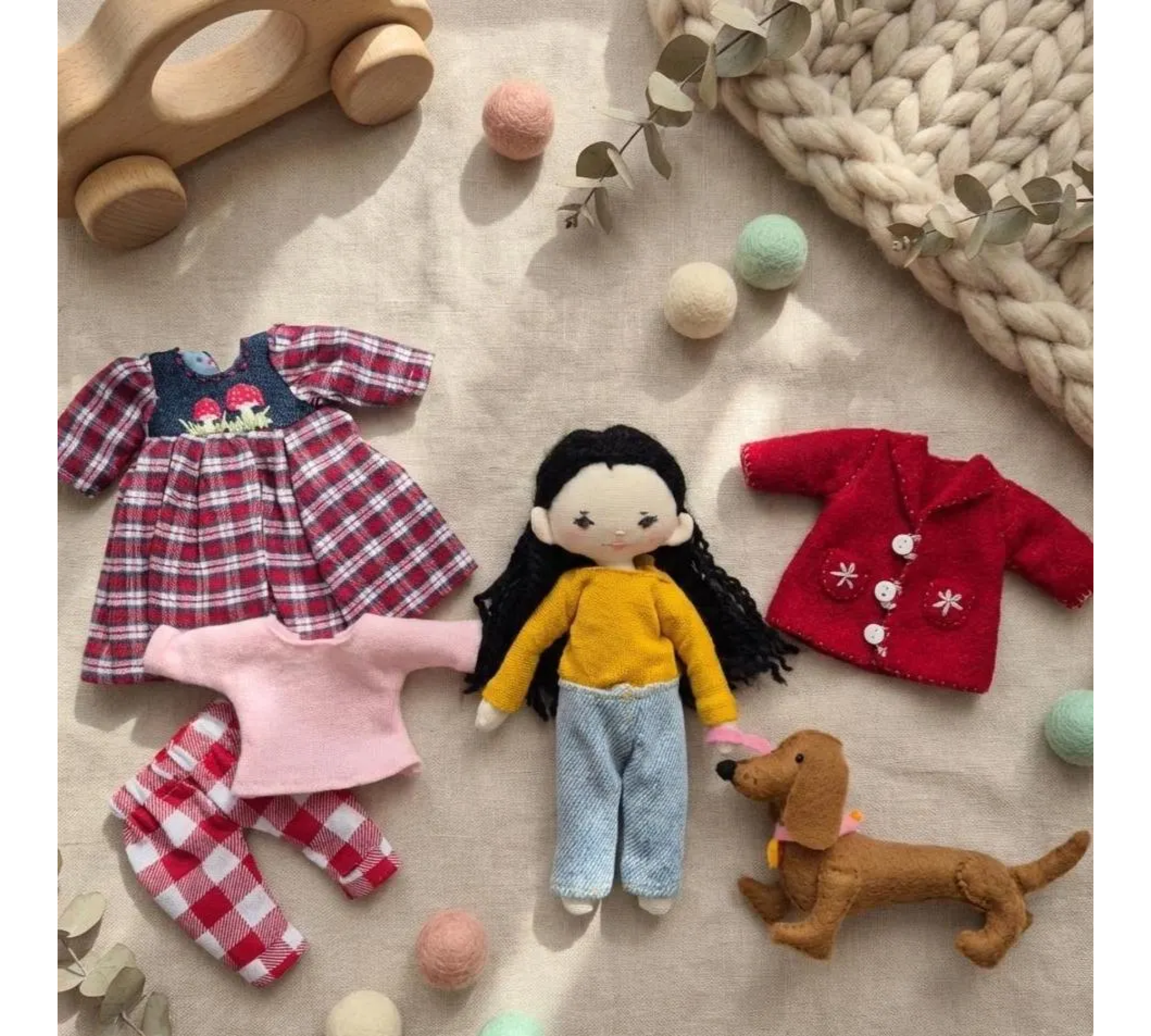 Mini Rag Doll and Dog Sewing Pattern PDF – Doll with Clothes