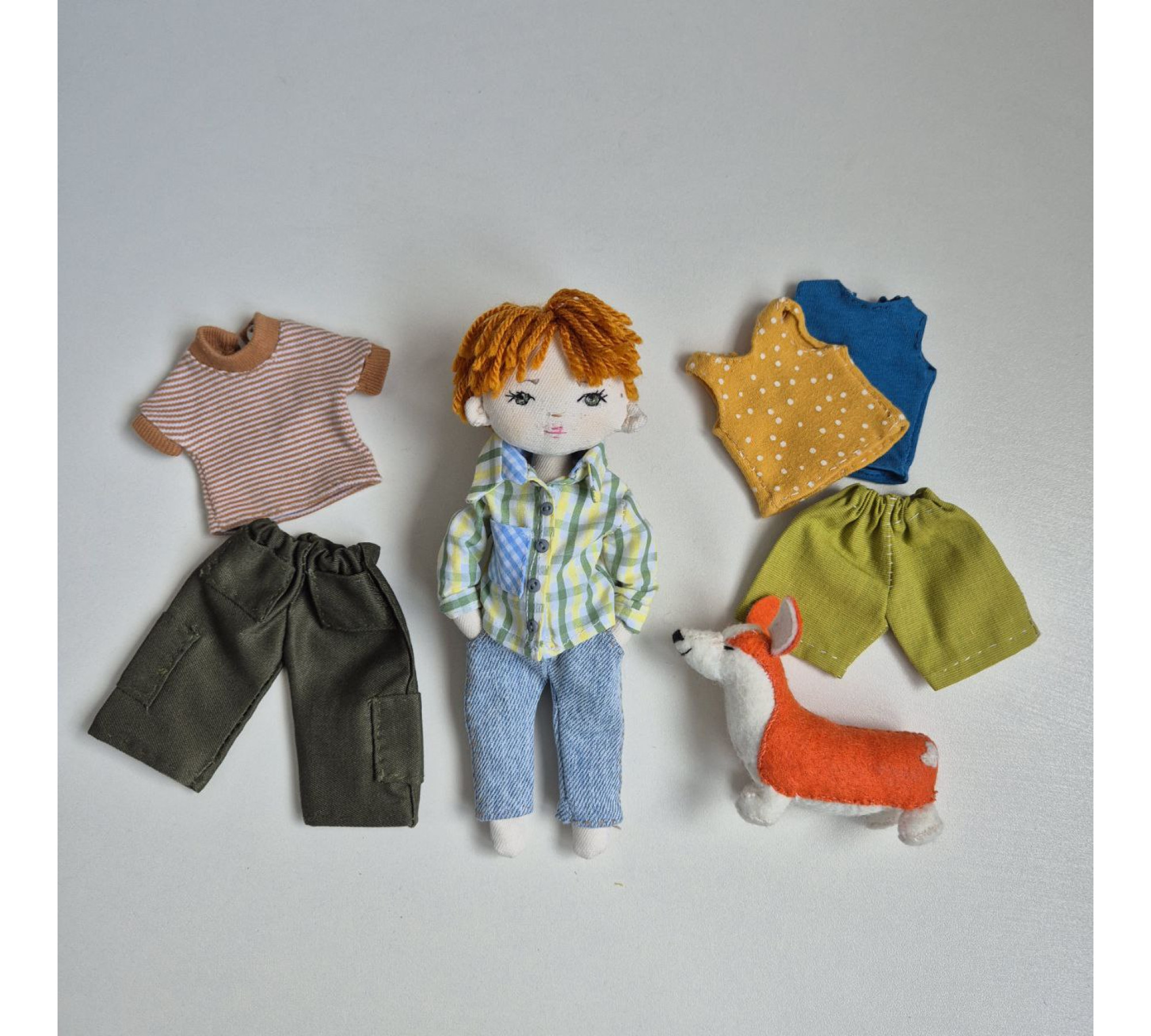 Rag Boy Doll Sewing Pattern PDF – Doll with Clothes and Corgi