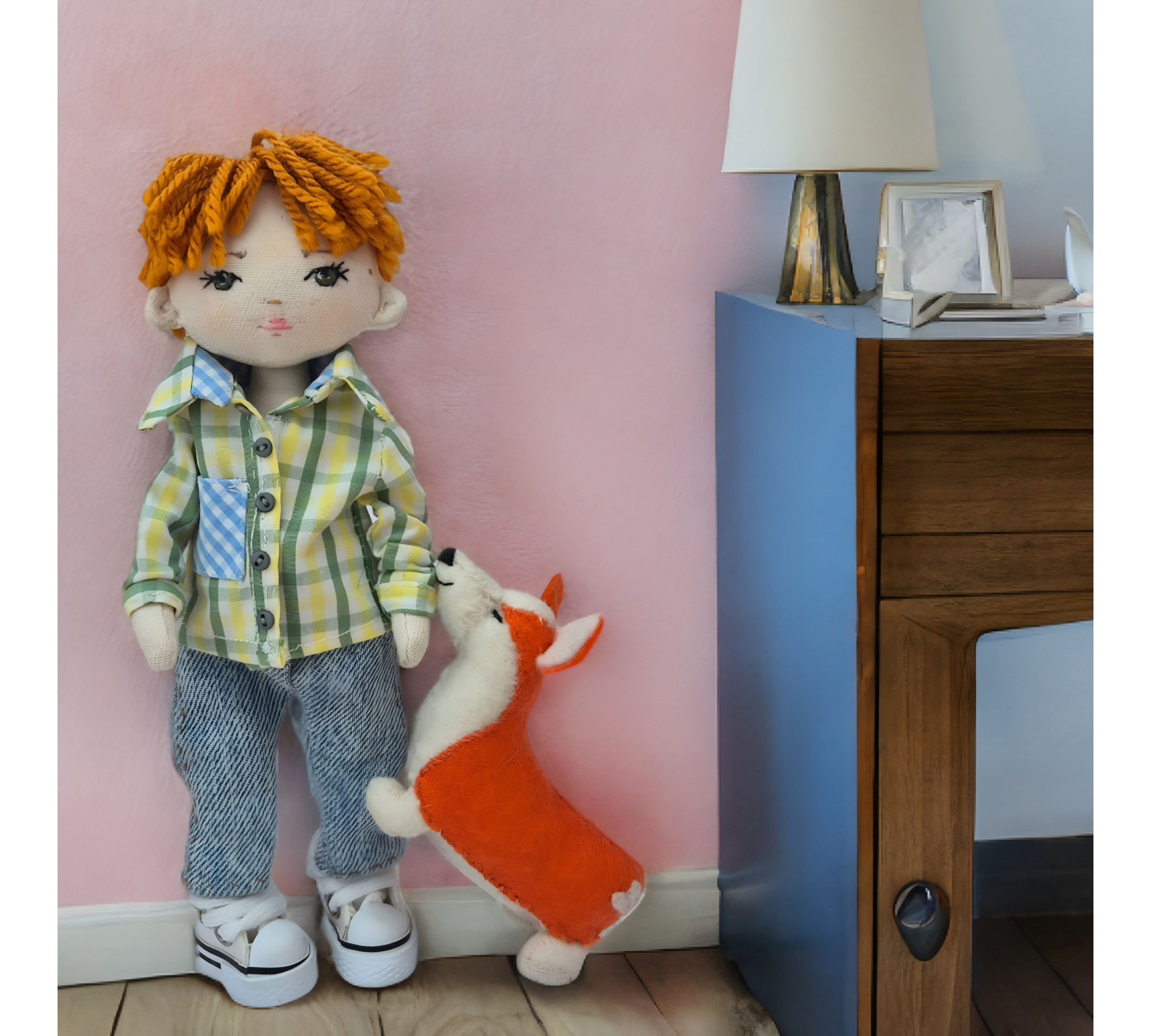 Rag Boy Doll Sewing Pattern PDF – Doll with Clothes and Corgi