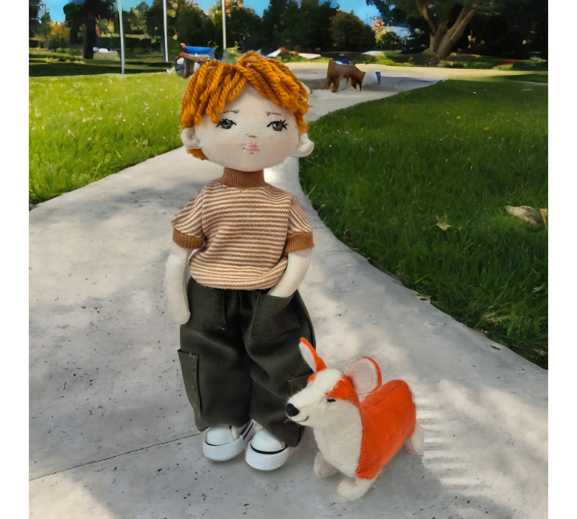Rag Boy Doll Sewing Pattern PDF – Doll with Clothes and Corgi