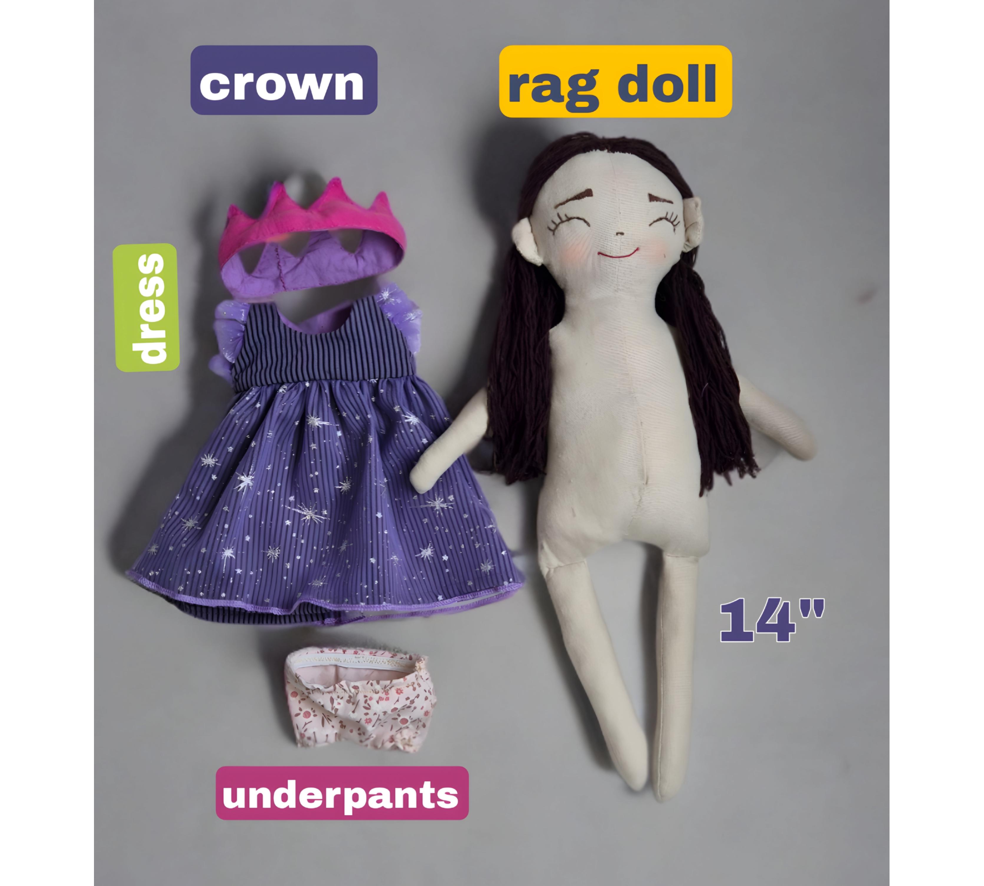 Princess Rag Doll Sewing Pattern PDF – Fabric Doll with Clothes