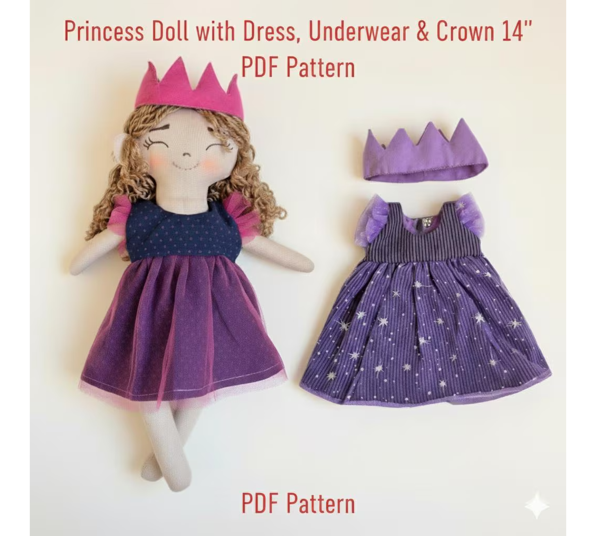Princess Rag Doll Sewing Pattern PDF – Fabric Doll with Clothes