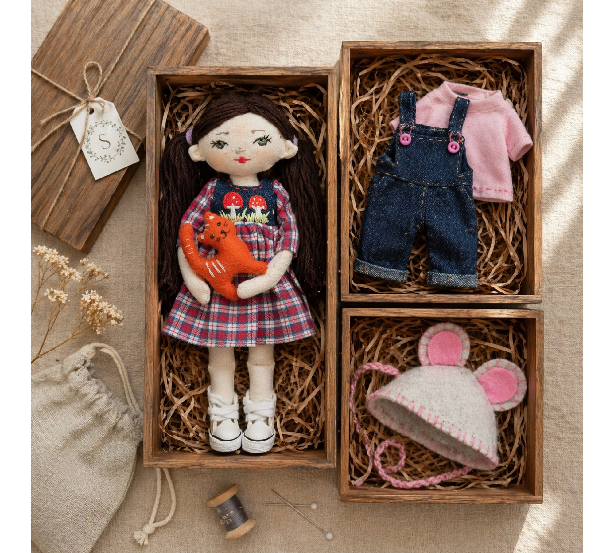 Mini Rag Doll Sewing Pattern PDF – Doll with Clothes and Cat Mini Rag Doll Sewing Pattern PDF – Doll with Clothes and Cat