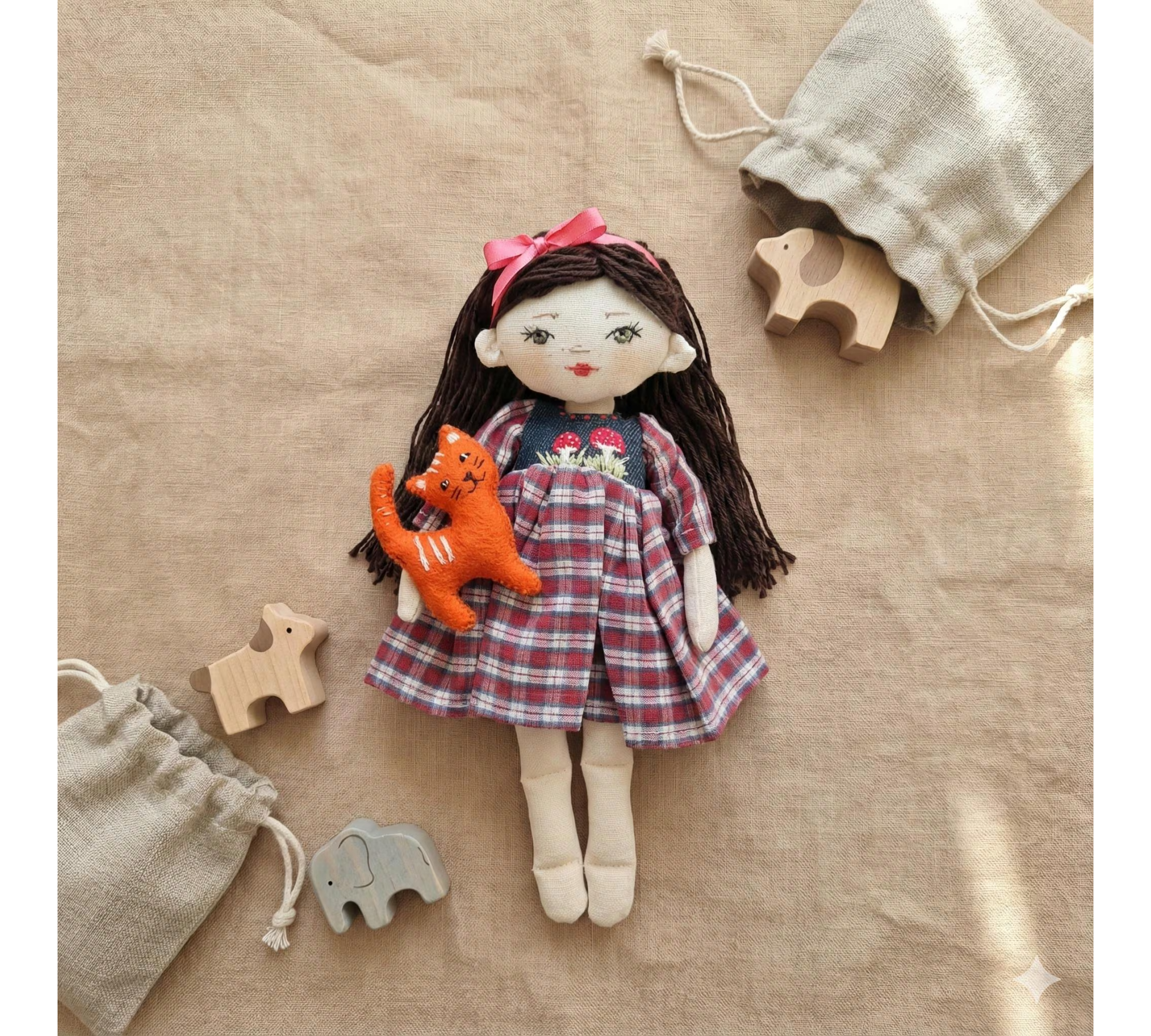 Mini Rag Doll Sewing Pattern PDF – Doll with Clothes and Cat
