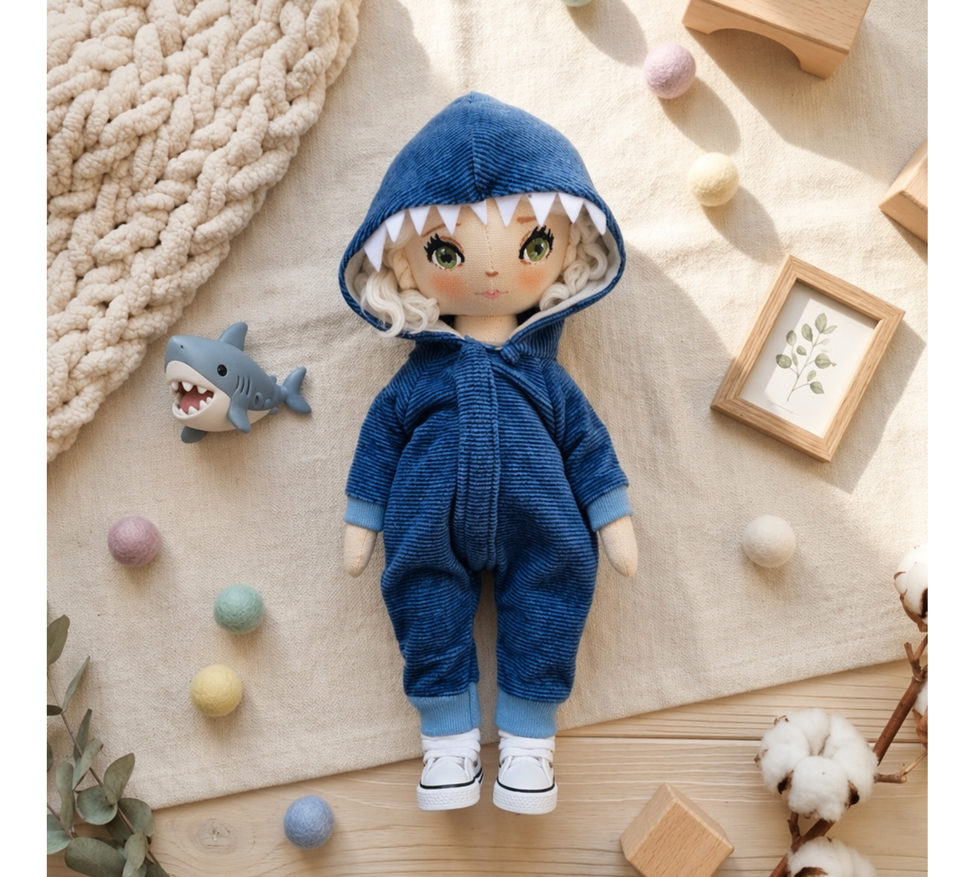 Anime Rag Doll Sewing Pattern PDF – Doll with Shark Kigurumi Anime Rag Doll Sewing Pattern PDF – Doll with Shark Kigurumi