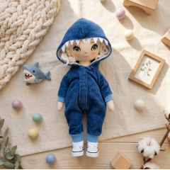 Anime Rag Doll Sewing Pattern PDF – Doll with Shark Kigurumi (10 inches)