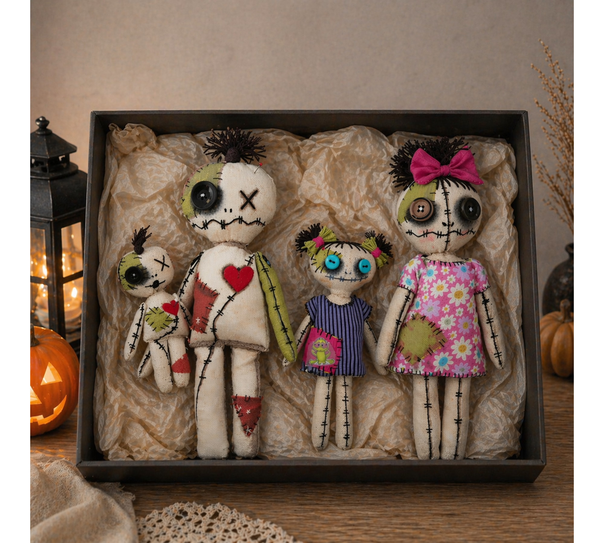 Halloween Doll Family Sewing Pattern PDF – Spooky Linen Dolls Set