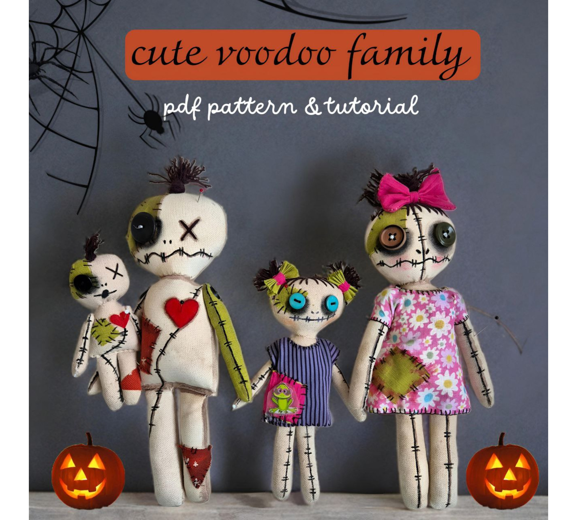 Halloween Doll Family Sewing Pattern PDF – Spooky Linen Dolls Set