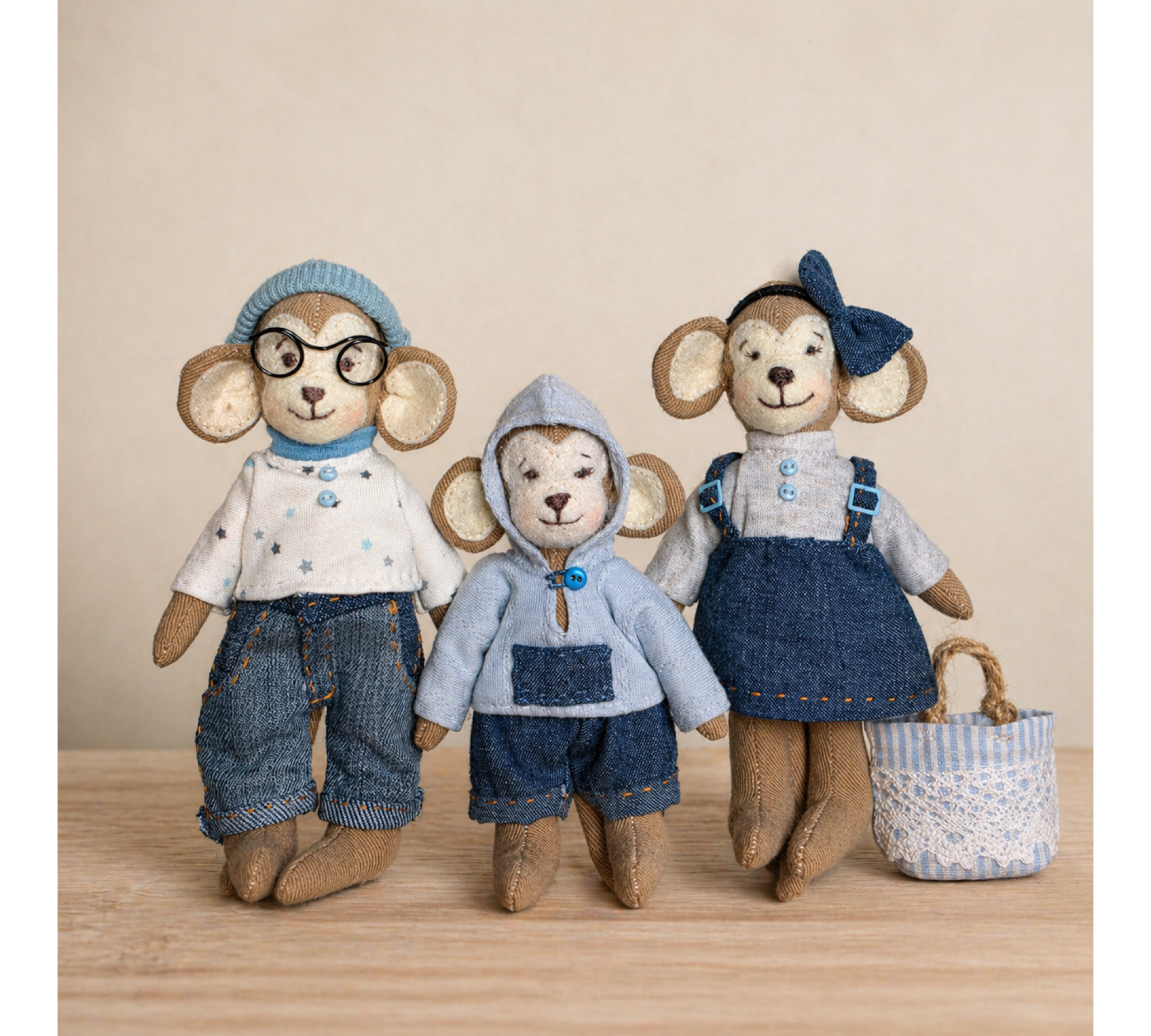 Monkey Sewing Pattern PDF – Stuffed Animal Family Dolls with Clothes