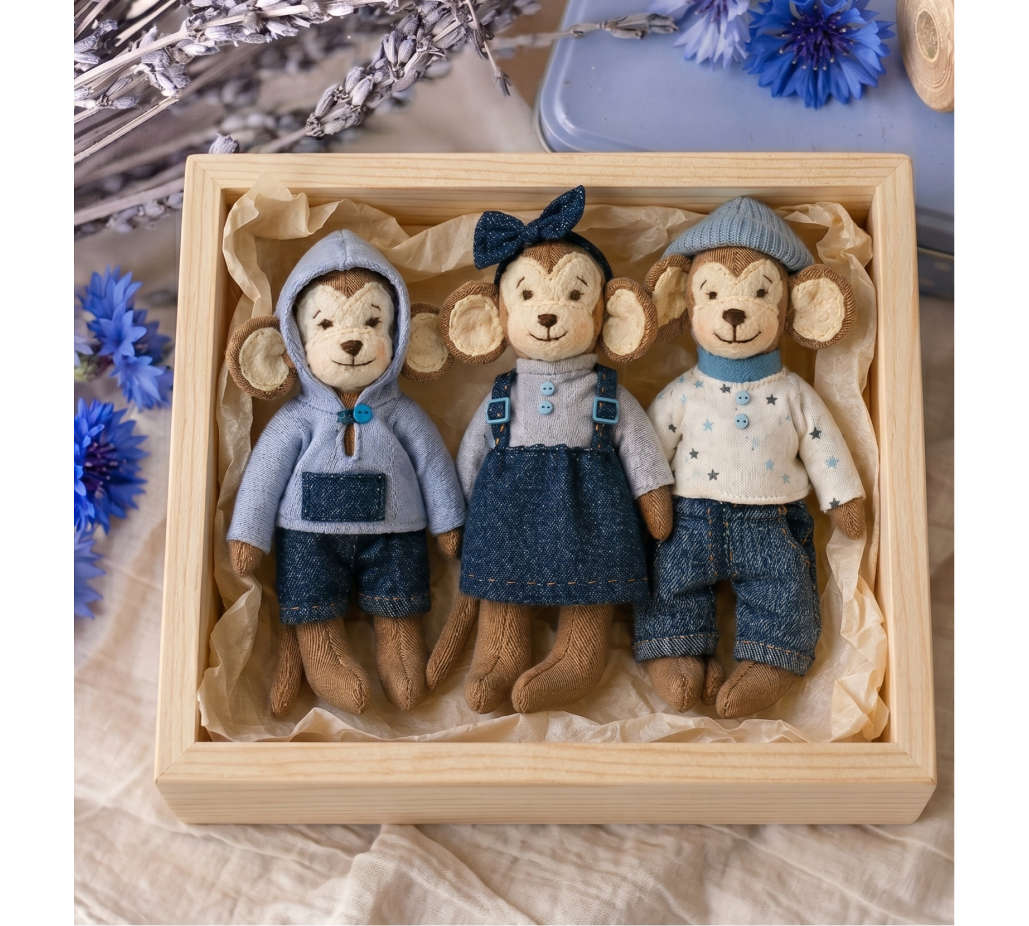 Monkey Sewing Pattern PDF – Stuffed Animal Family Dolls with Clothes