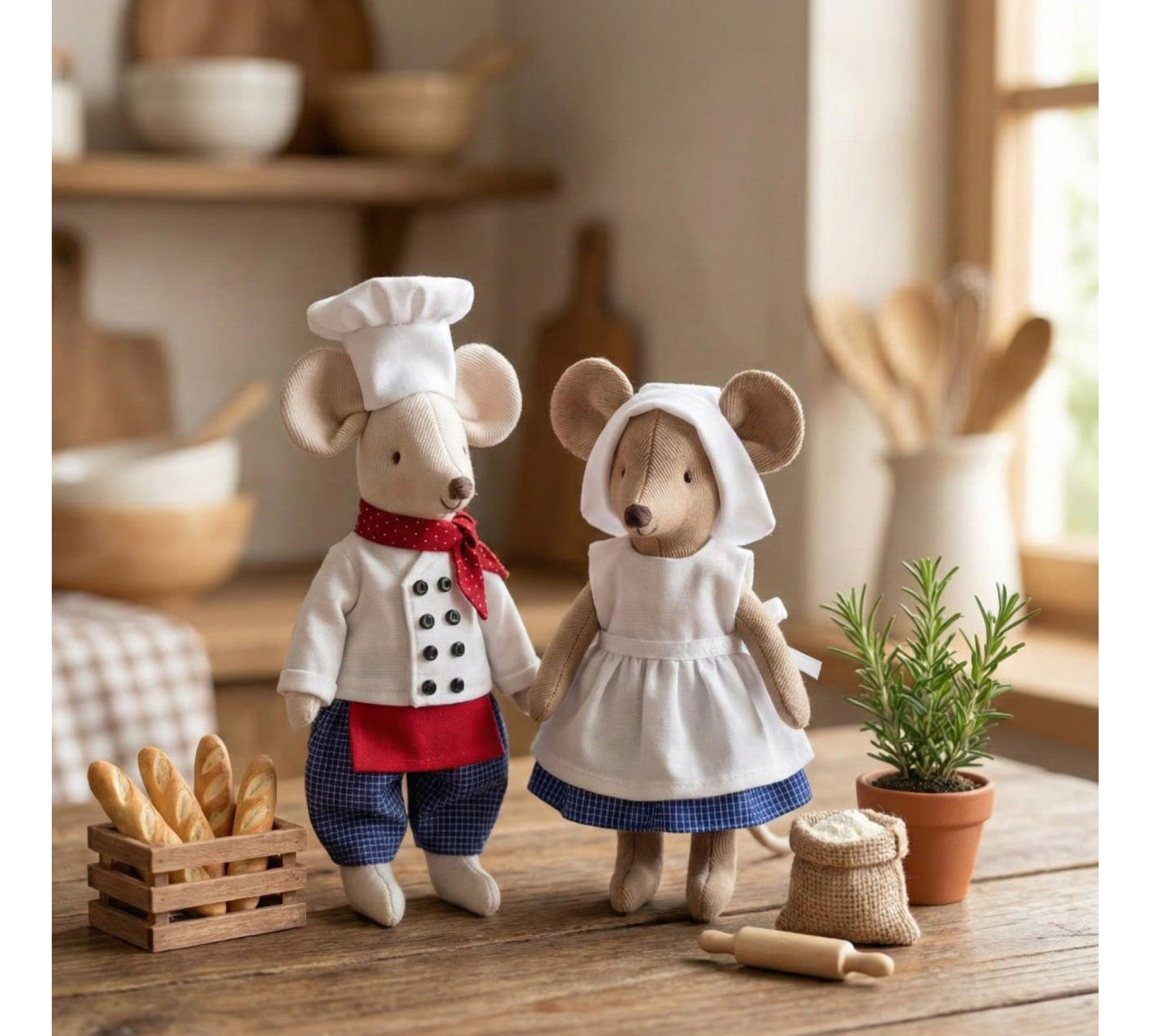Mouse Baker Sewing Pattern PDF – Cute Mouse Family Doll with Clothes and Bakery Accessories