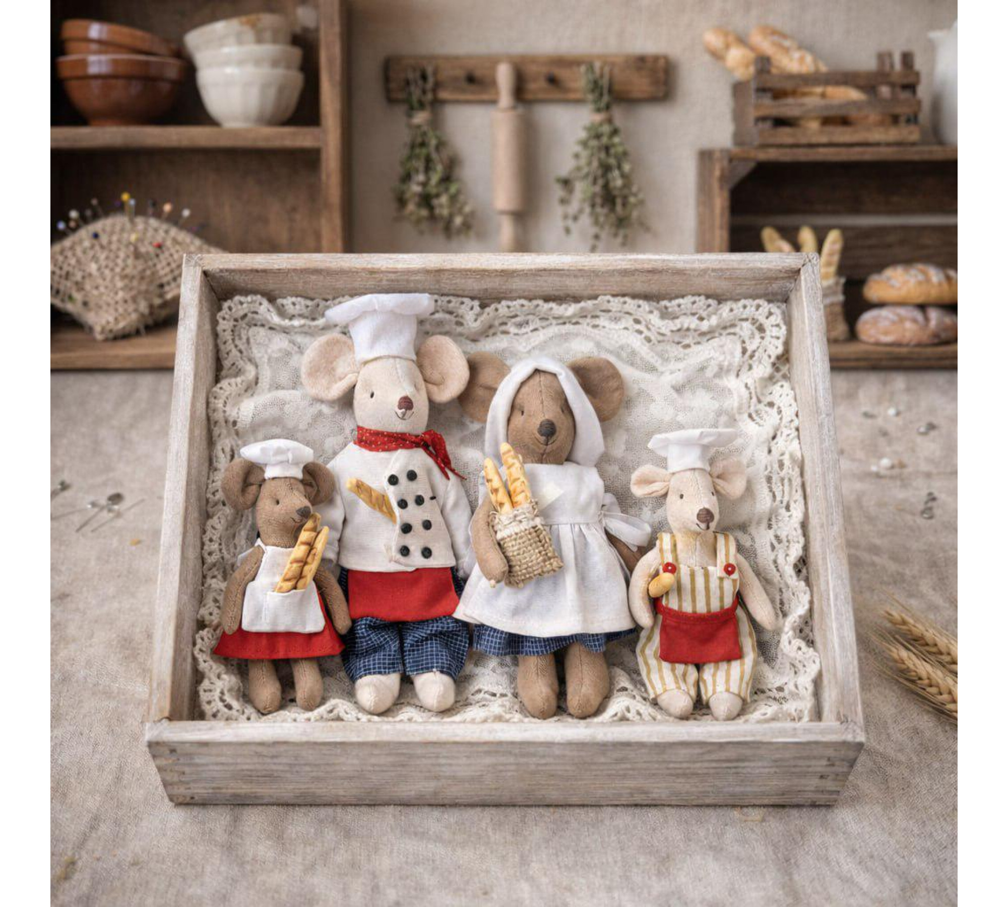 Mouse Baker Sewing Pattern PDF – Cute Mouse Family Doll with Clothes and Bakery Accessories