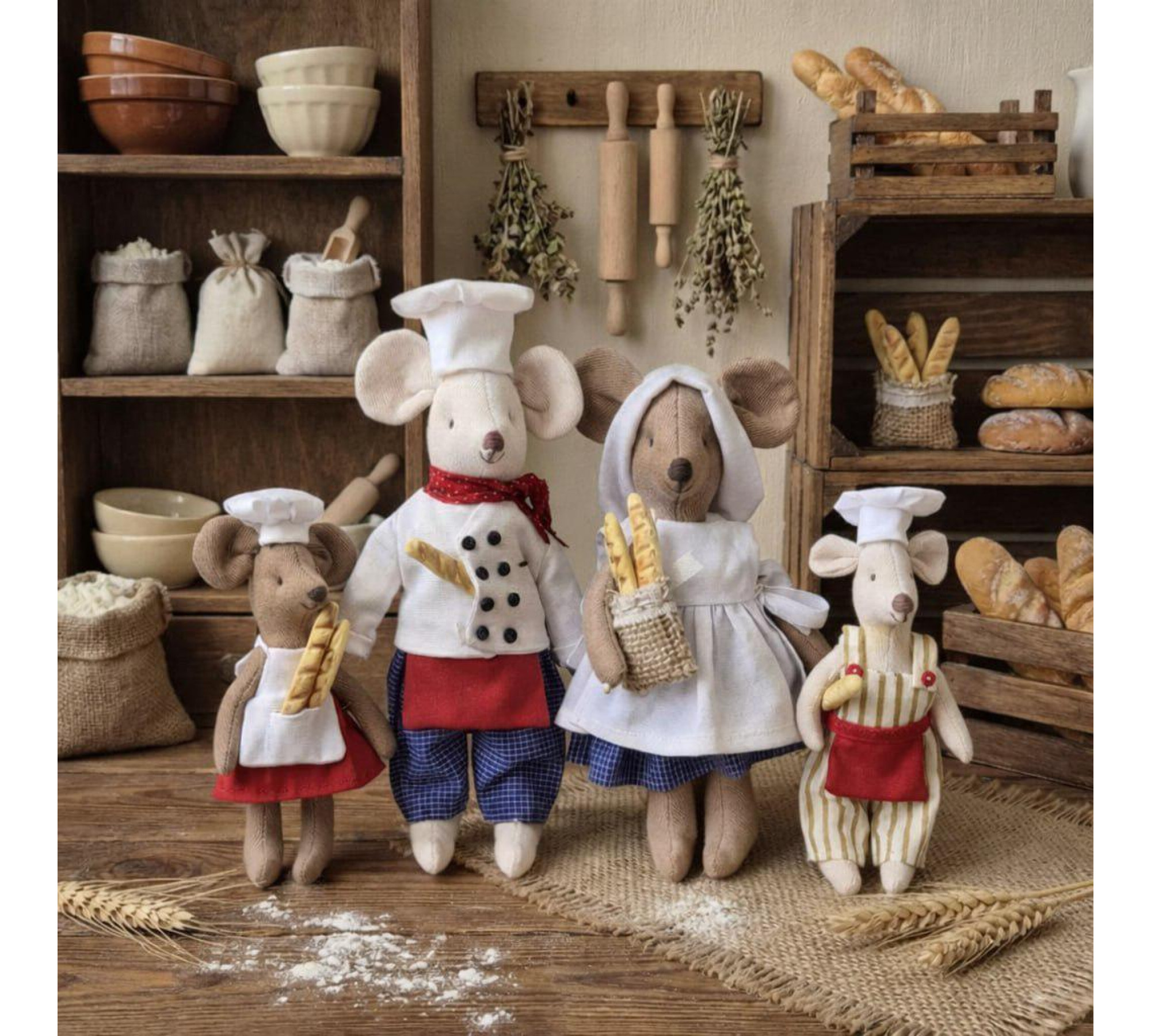 Mouse Baker Sewing Pattern PDF – Cute Mouse Family Doll with Clothes and Bakery Accessories