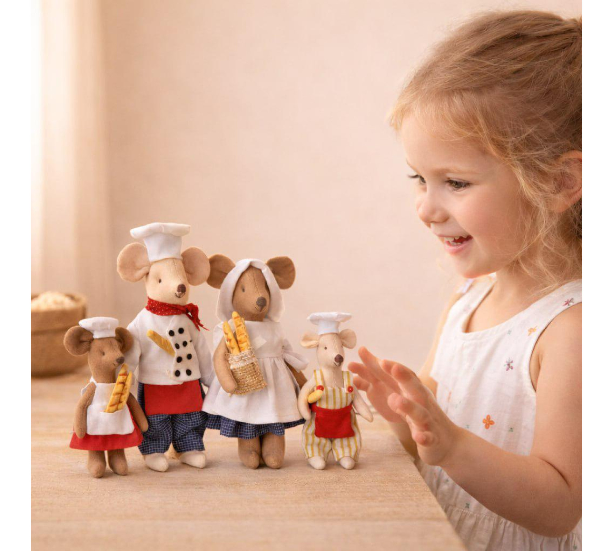 Mouse Baker Sewing Pattern PDF – Cute Mouse Family Doll with Clothes and Bakery Accessories