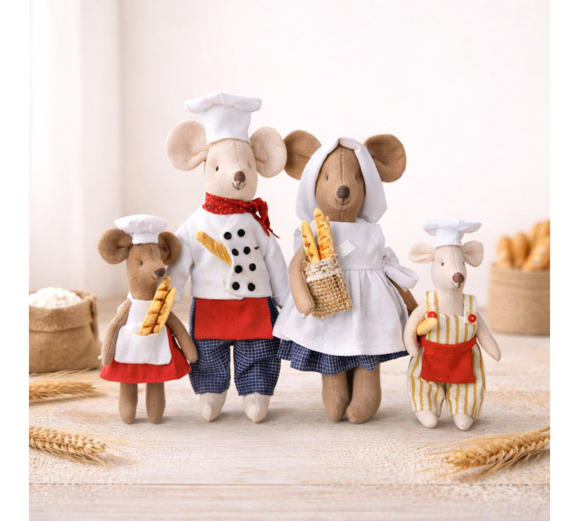 Mouse Baker Sewing Pattern PDF – Cute Mouse Family Doll with Clothes and Bakery Accessories