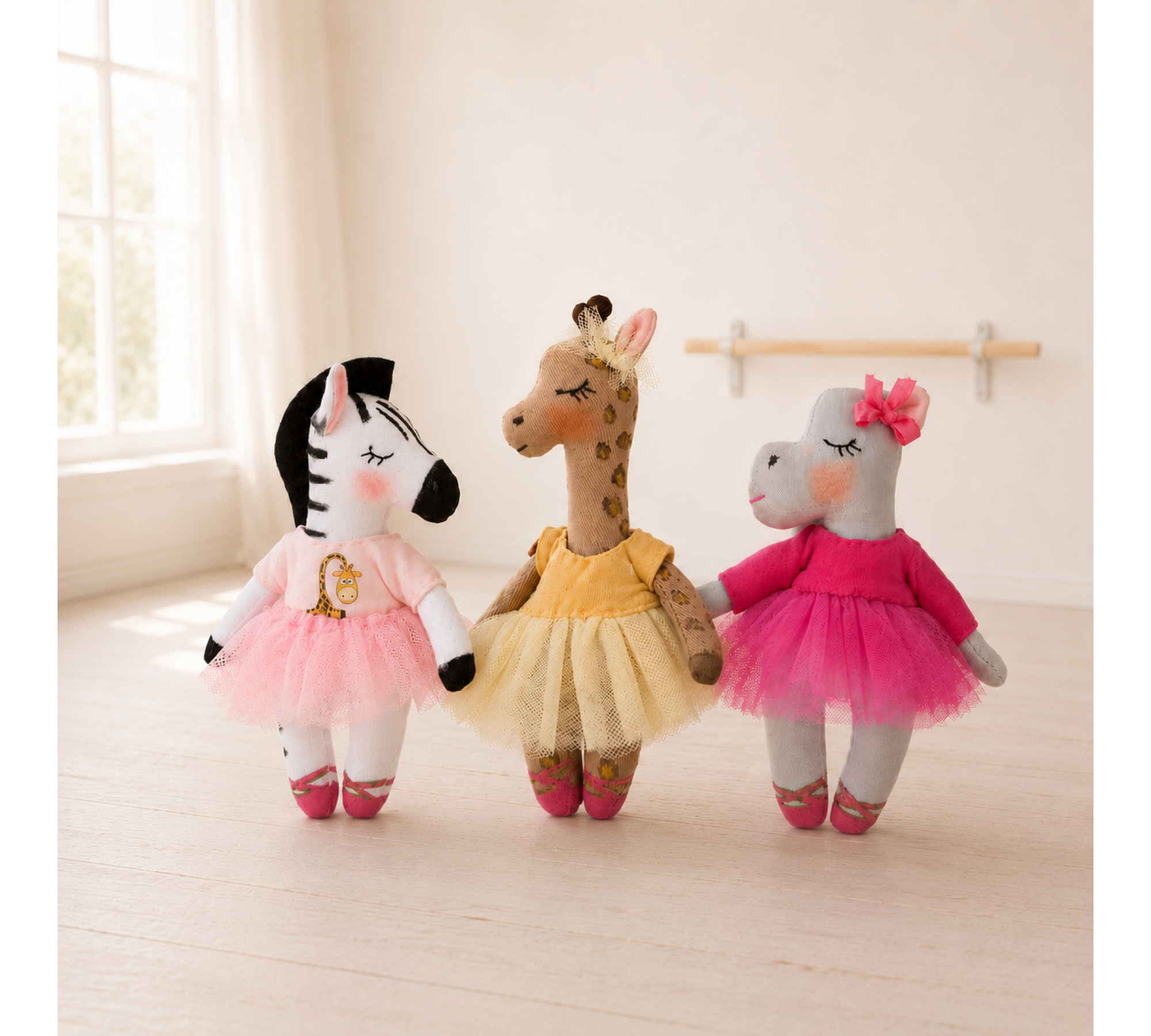 Ballet Animal Sewing Pattern PDF – Zebra, Giraffe & Hippo Dolls