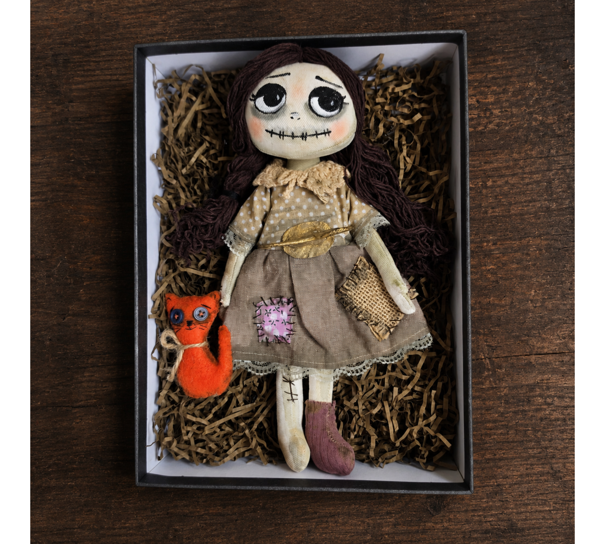 Halloween Attic Doll Sewing Pattern PDF – Cloth Doll with Felt Cat