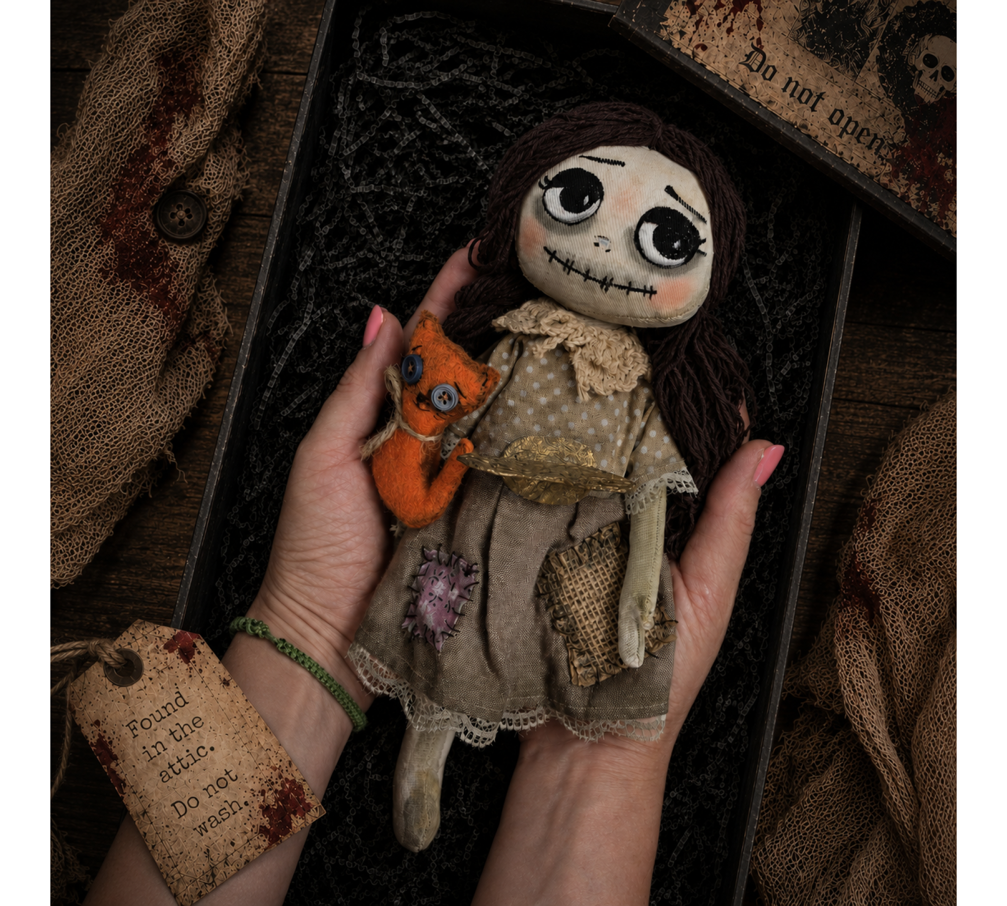 Halloween Attic Doll Sewing Pattern PDF – Cloth Doll with Felt Cat