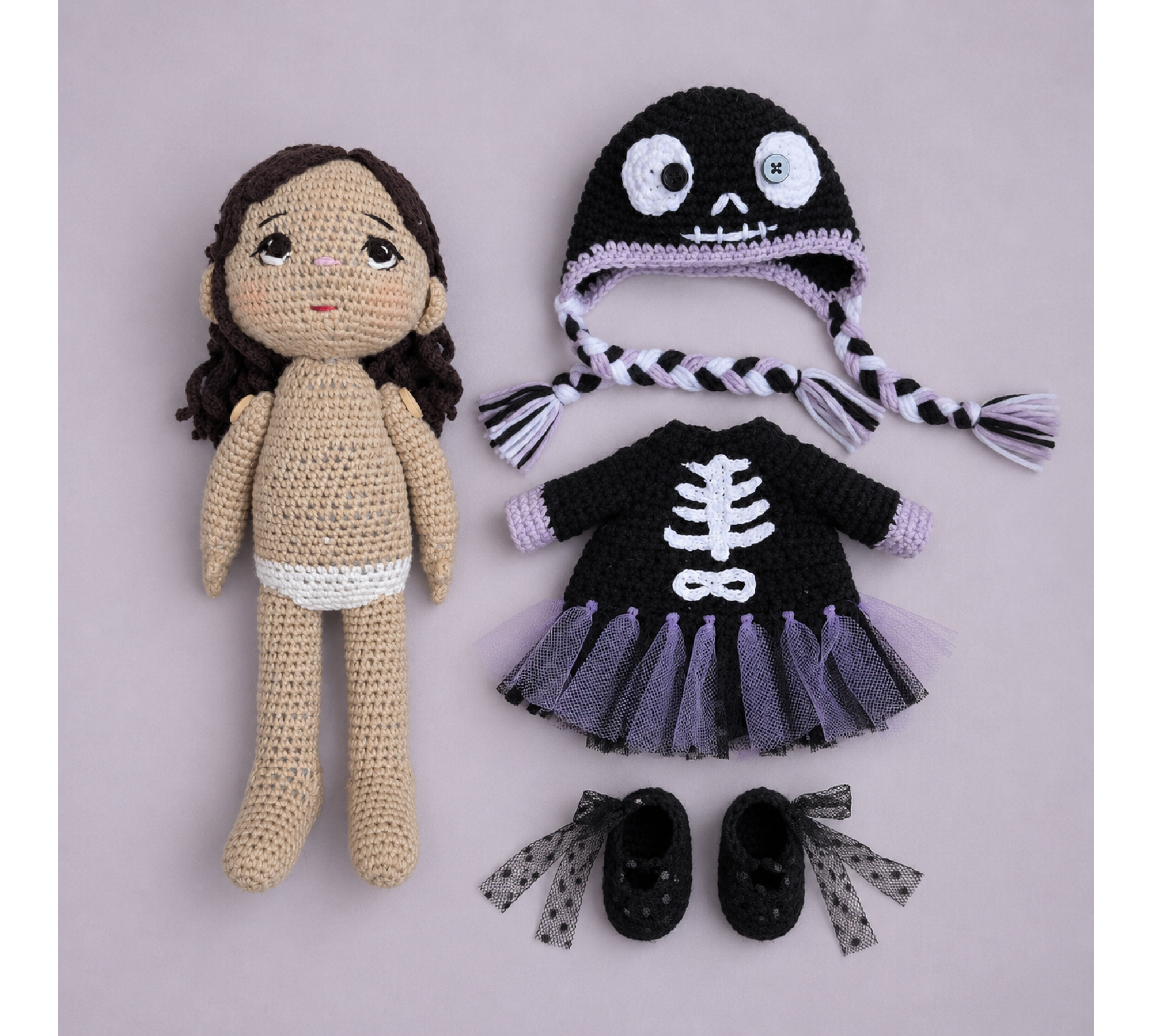 Halloween Crochet Doll Pattern PDF – Skeleton Ballerina Amigurumi