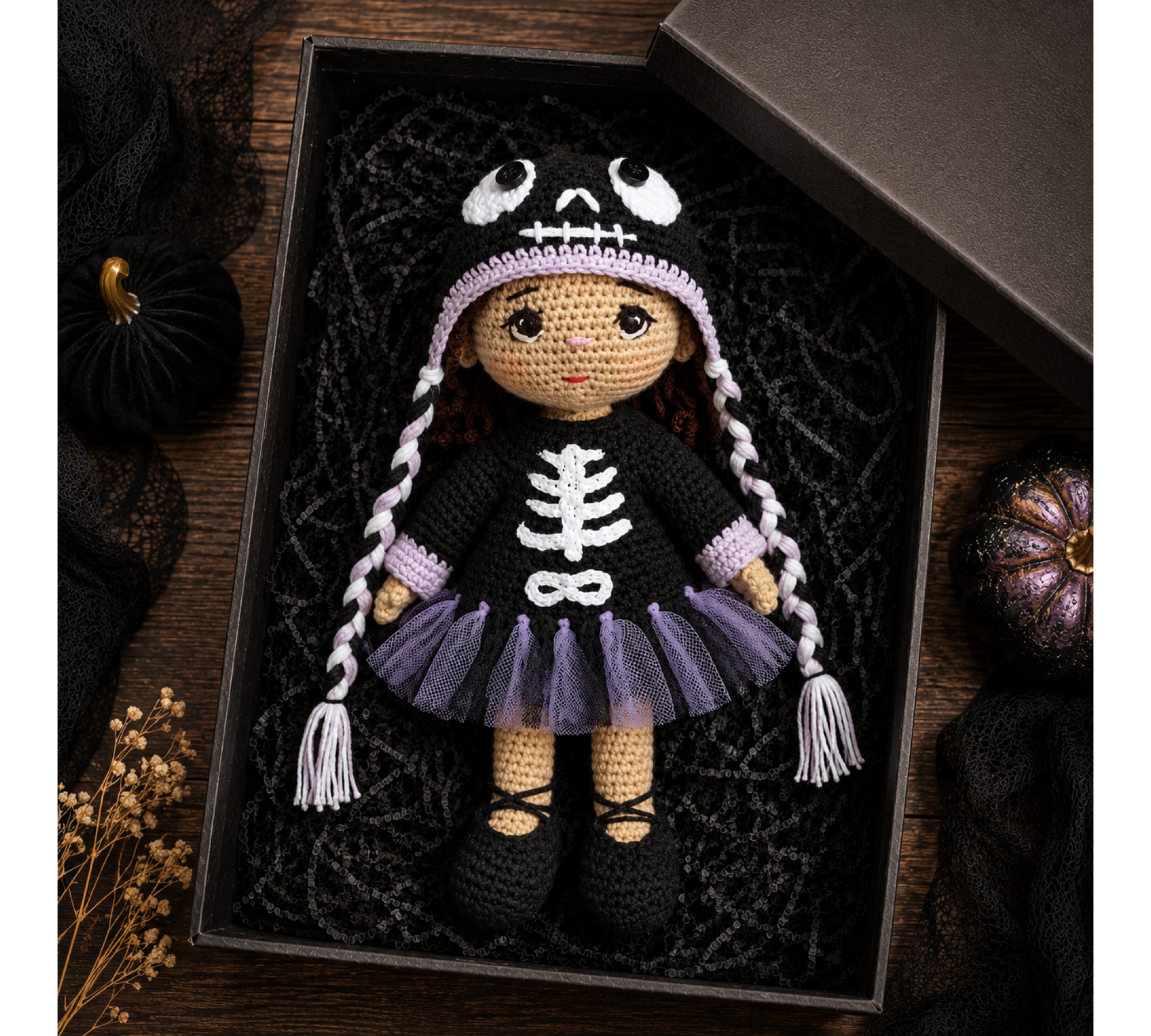 Halloween Crochet Doll Pattern PDF – Skeleton Ballerina Amigurumi