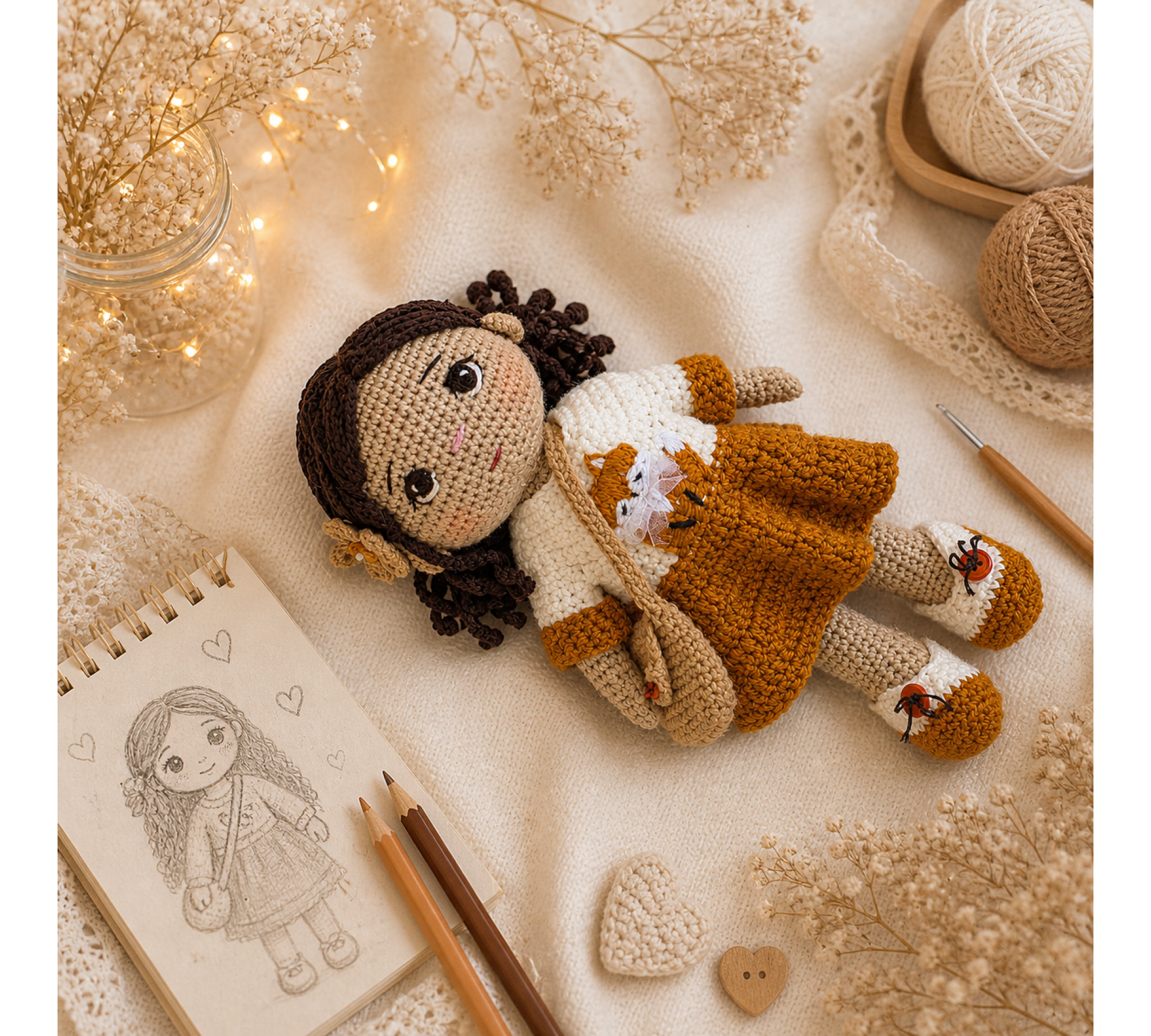 Auri Fox Crochet Pattern PDF – 9 Inch Amigurumi Doll with Fox Outfit