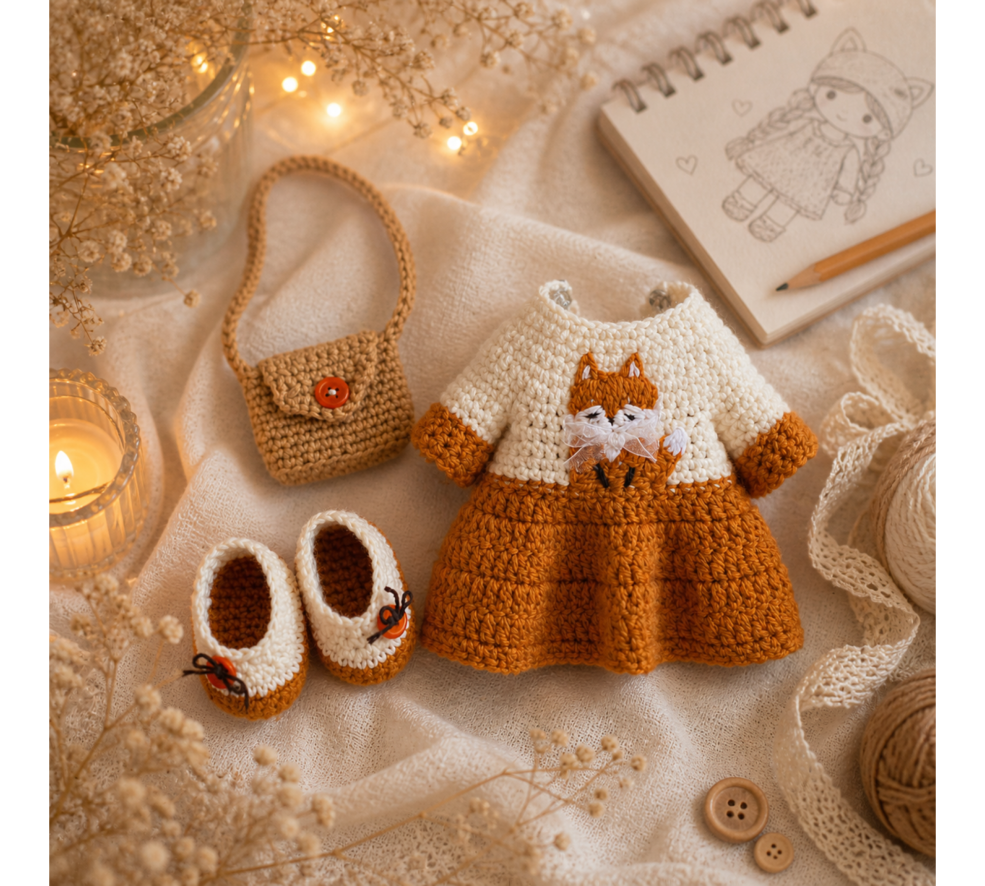 Auri Fox Crochet Pattern PDF – 9 Inch Amigurumi Doll with Fox Outfit