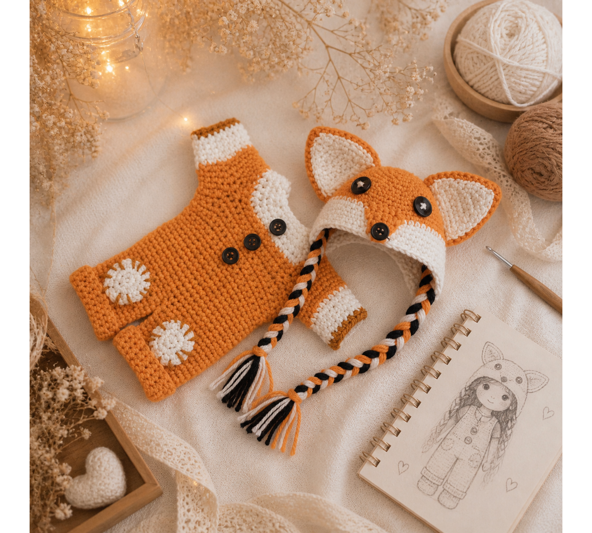Auri Fox Crochet Pattern PDF – 9 Inch Amigurumi Doll with Fox Outfit