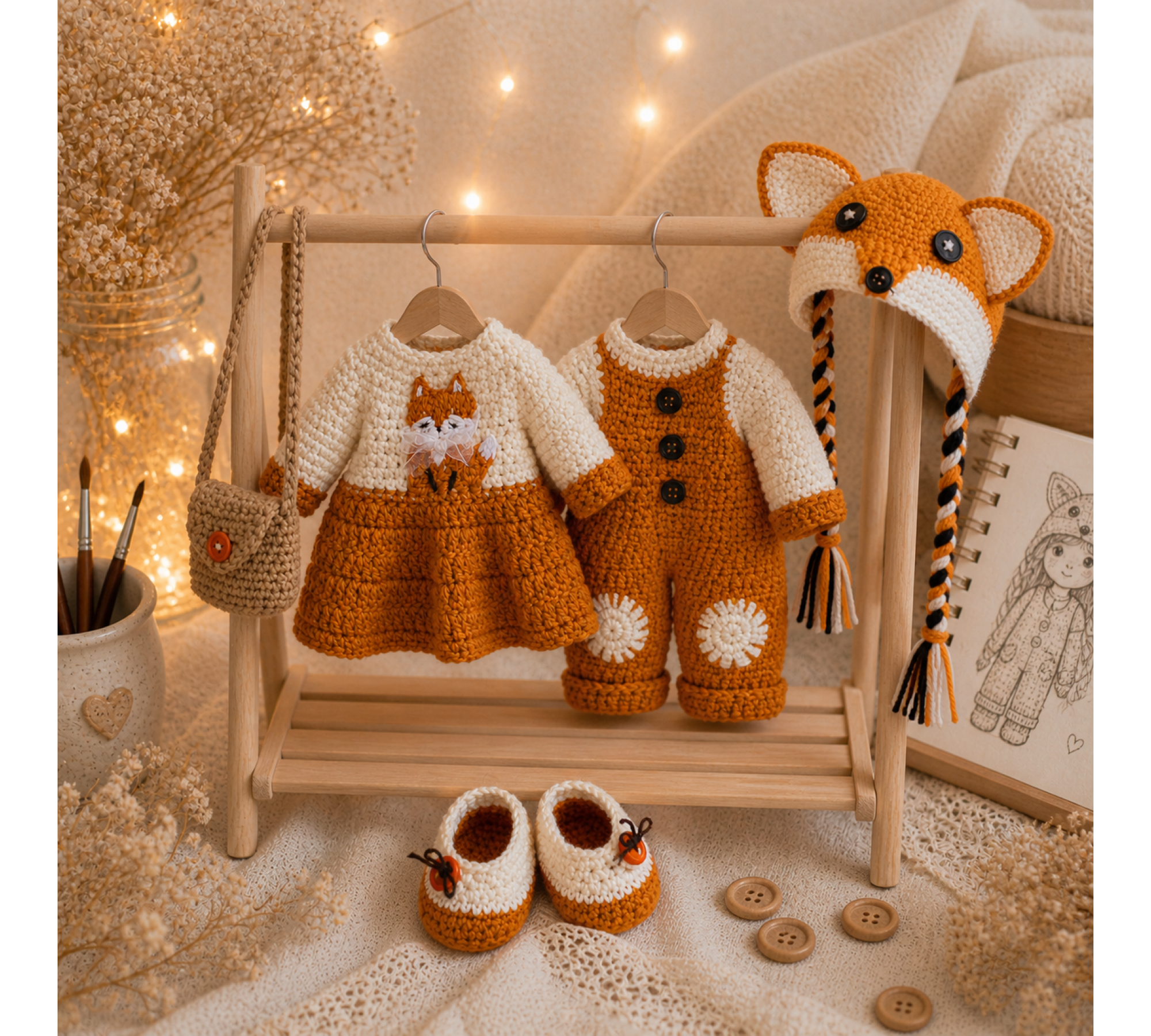 Auri Fox Crochet Pattern PDF – 9 Inch Amigurumi Doll with Fox Outfit