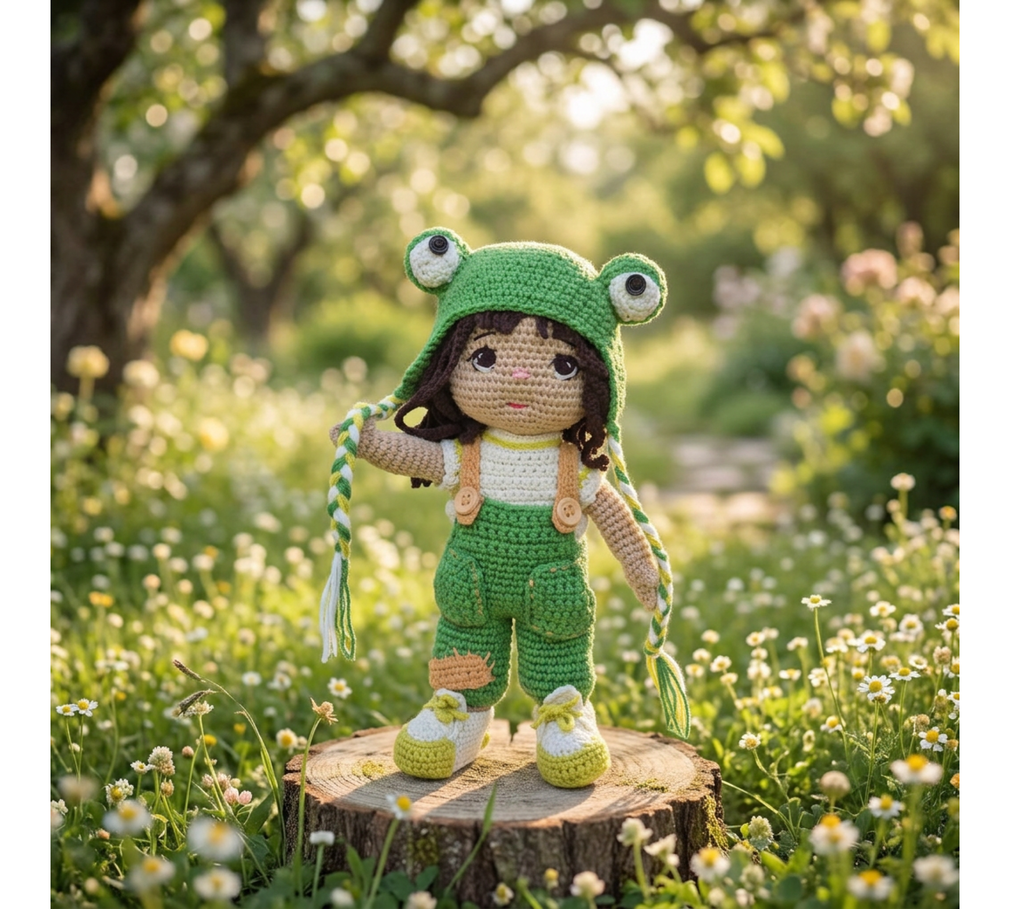 Auri Frog Hat Doll Crochet Pattern PDF – 9 Inch Amigurumi Doll