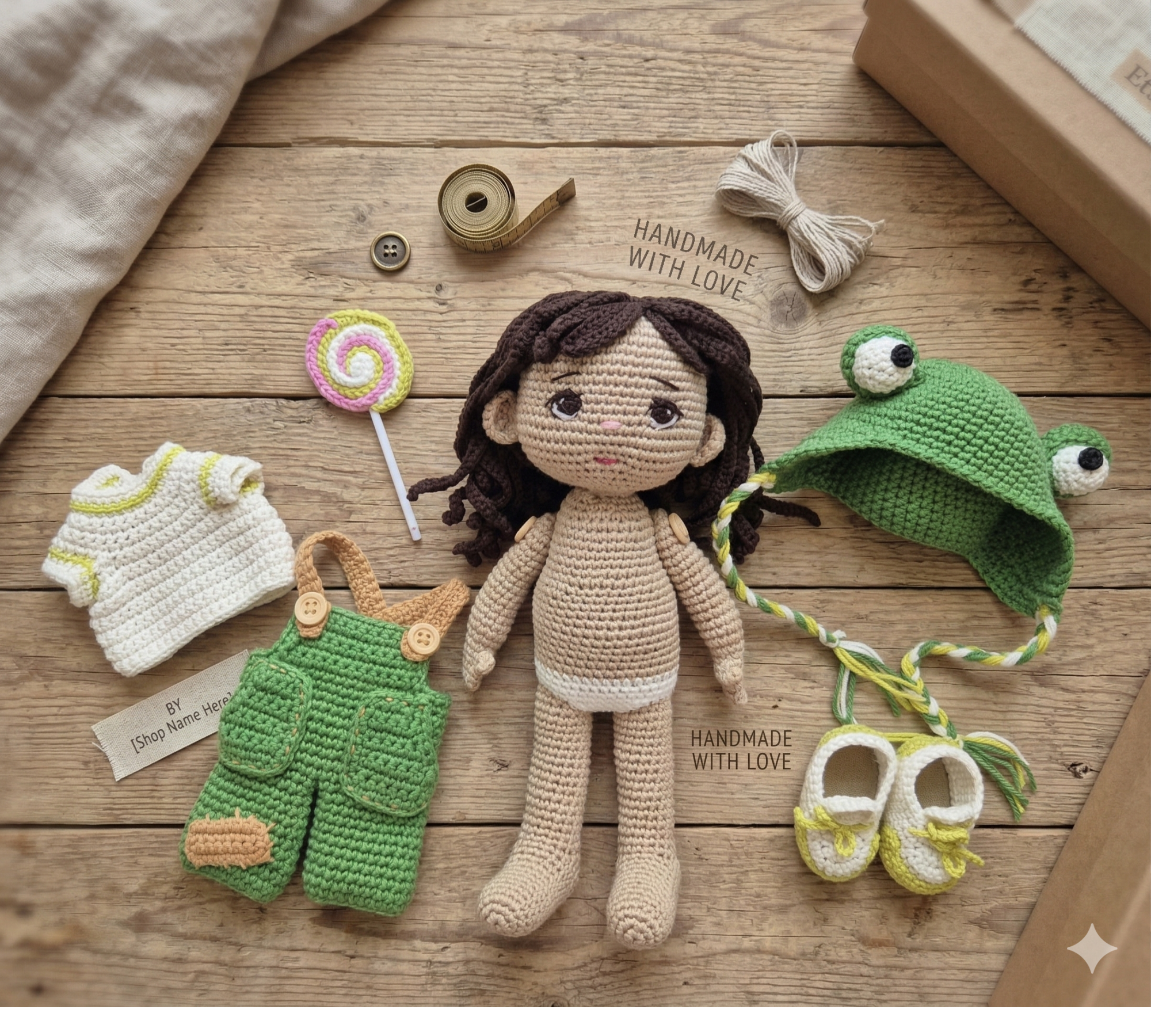 Auri Frog Hat Doll Crochet Pattern PDF – 9 Inch Amigurumi Doll