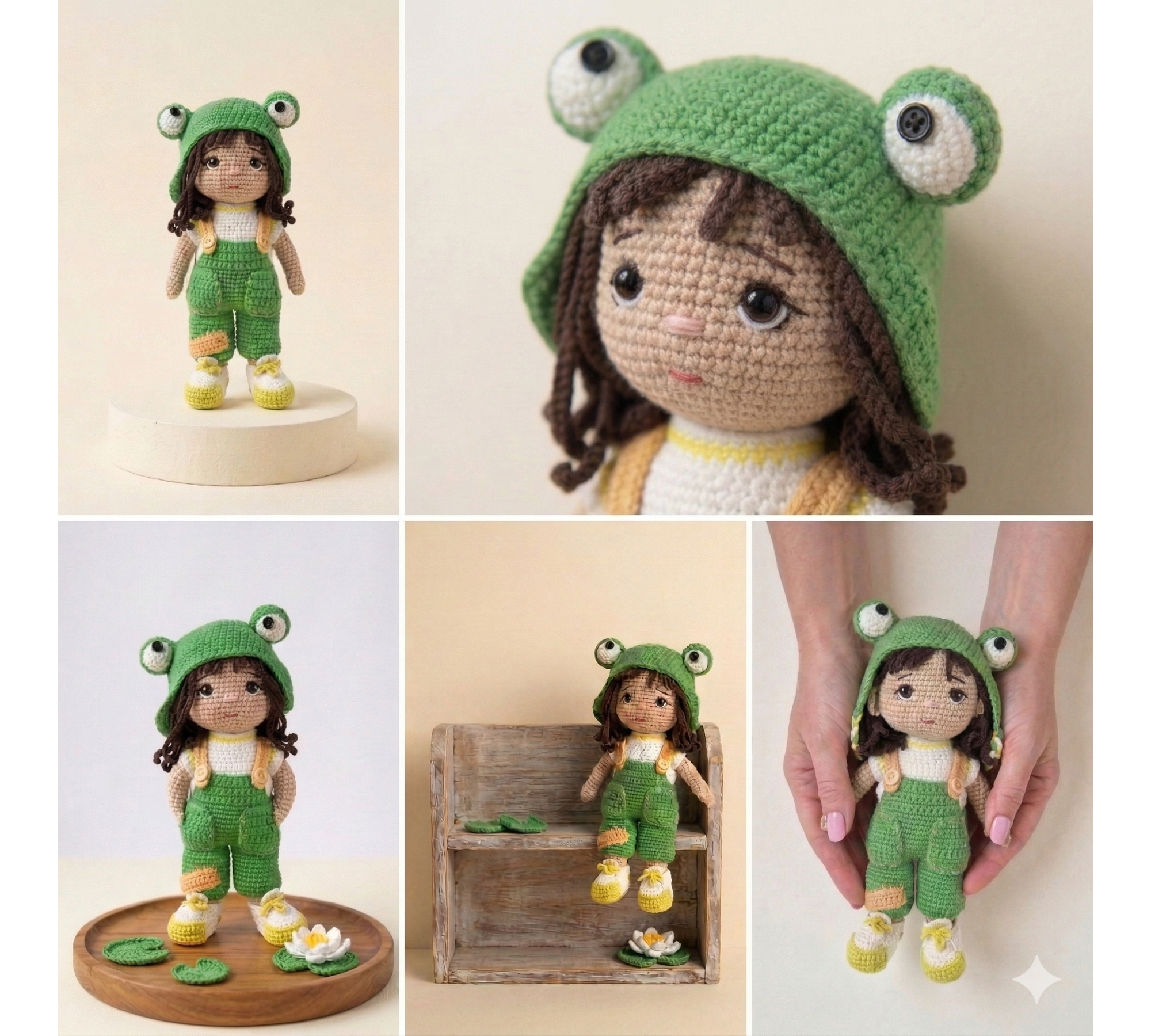 Auri Frog Hat Doll Crochet Pattern PDF – 9 Inch Amigurumi Doll