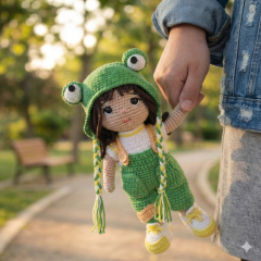 Auri Frog Hat Doll Crochet Pattern PDF – 9 Inch Amigurumi Doll