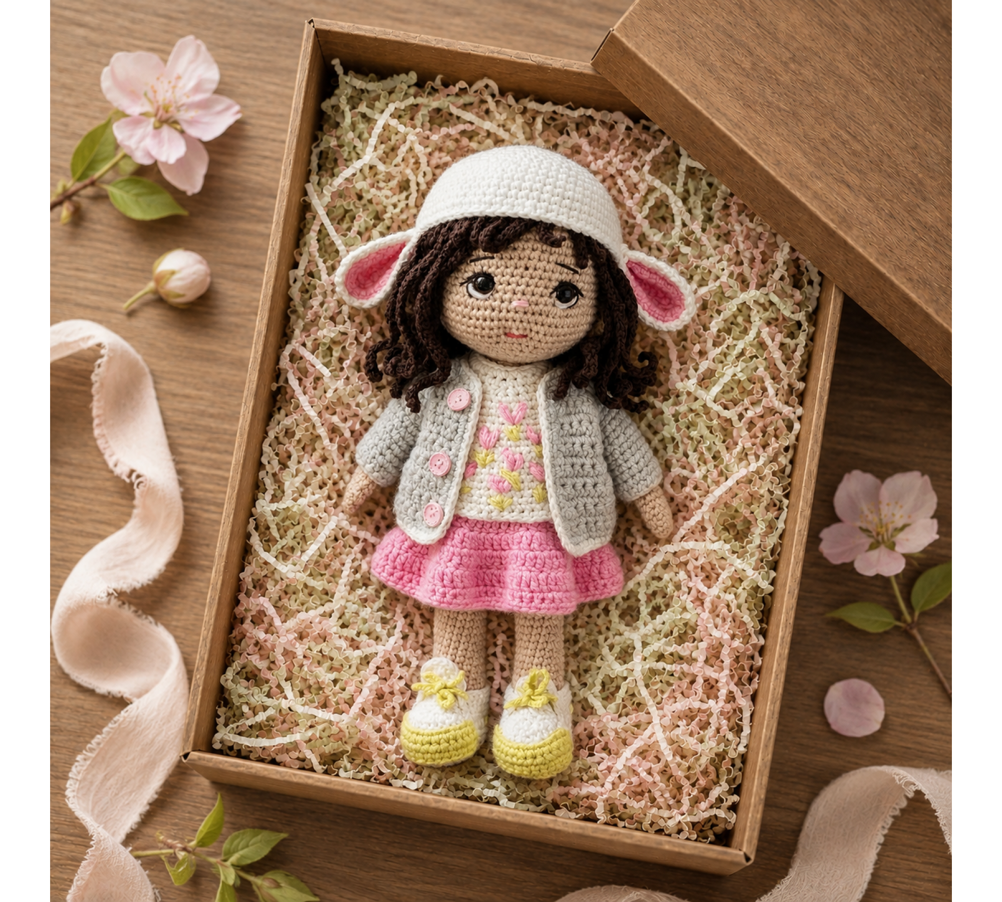 Auri Lamb Hat Doll Crochet Pattern PDF – 9 Inch Amigurumi Doll with Clothes