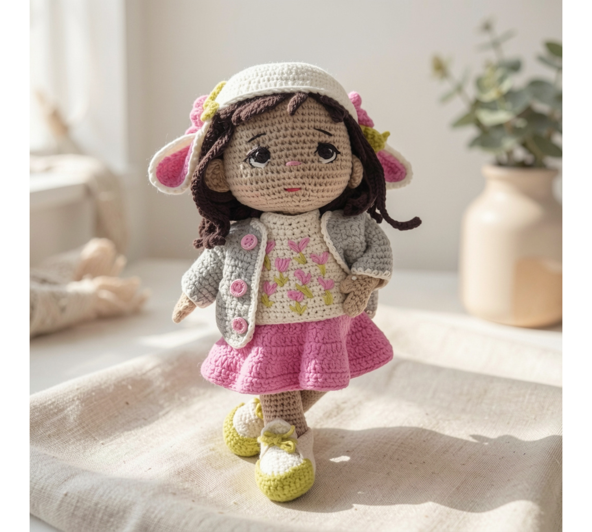 Auri Lamb Hat Doll Crochet Pattern PDF – 9 Inch Amigurumi Doll with Clothes