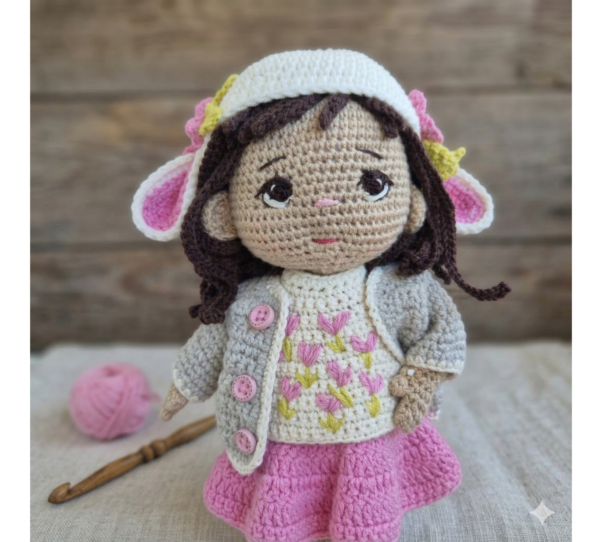 Auri Lamb Hat Doll Crochet Pattern PDF – 9 Inch Amigurumi Doll with Clothes