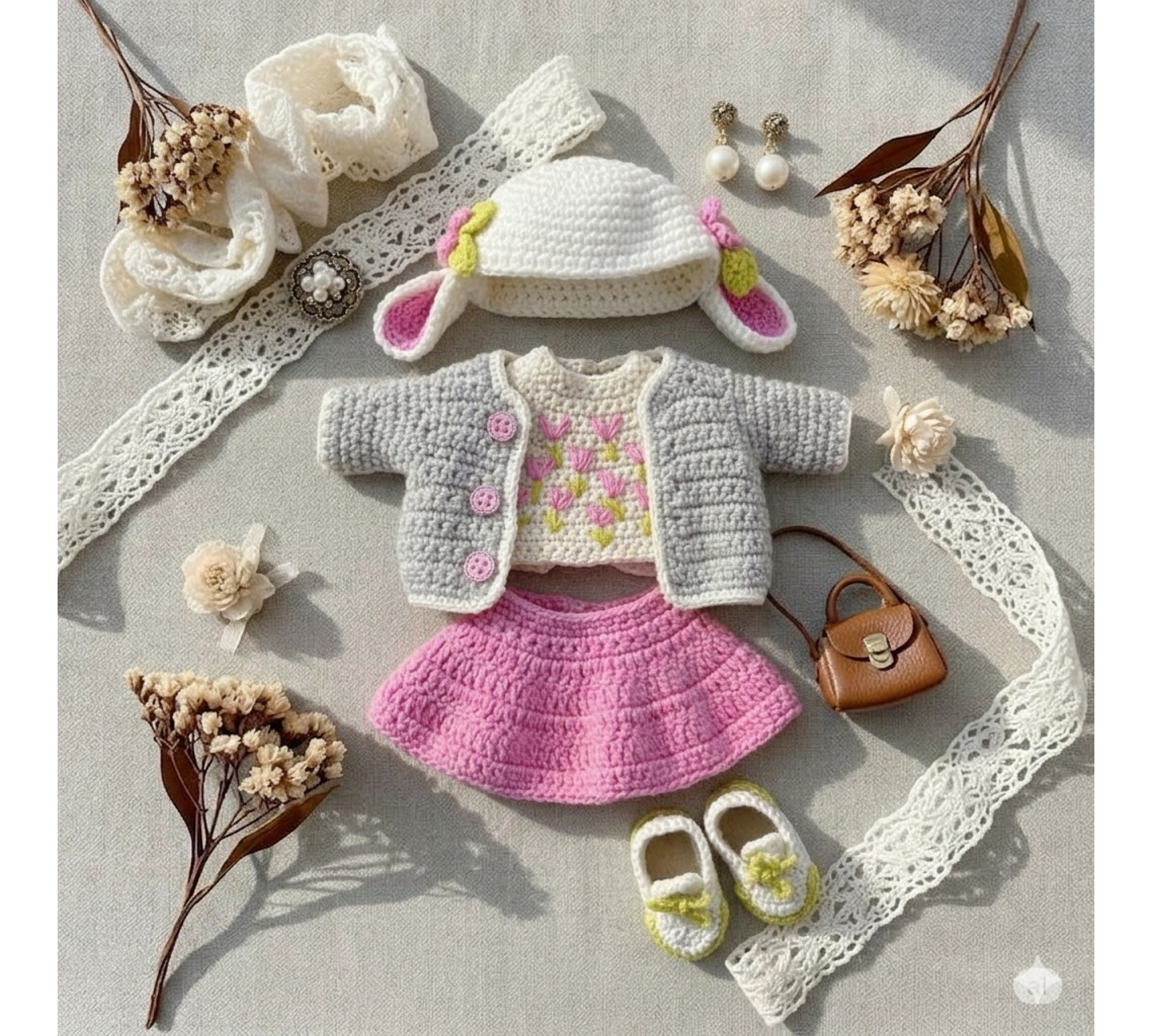 Auri Lamb Hat Doll Crochet Pattern PDF – 9 Inch Amigurumi Doll with Clothes