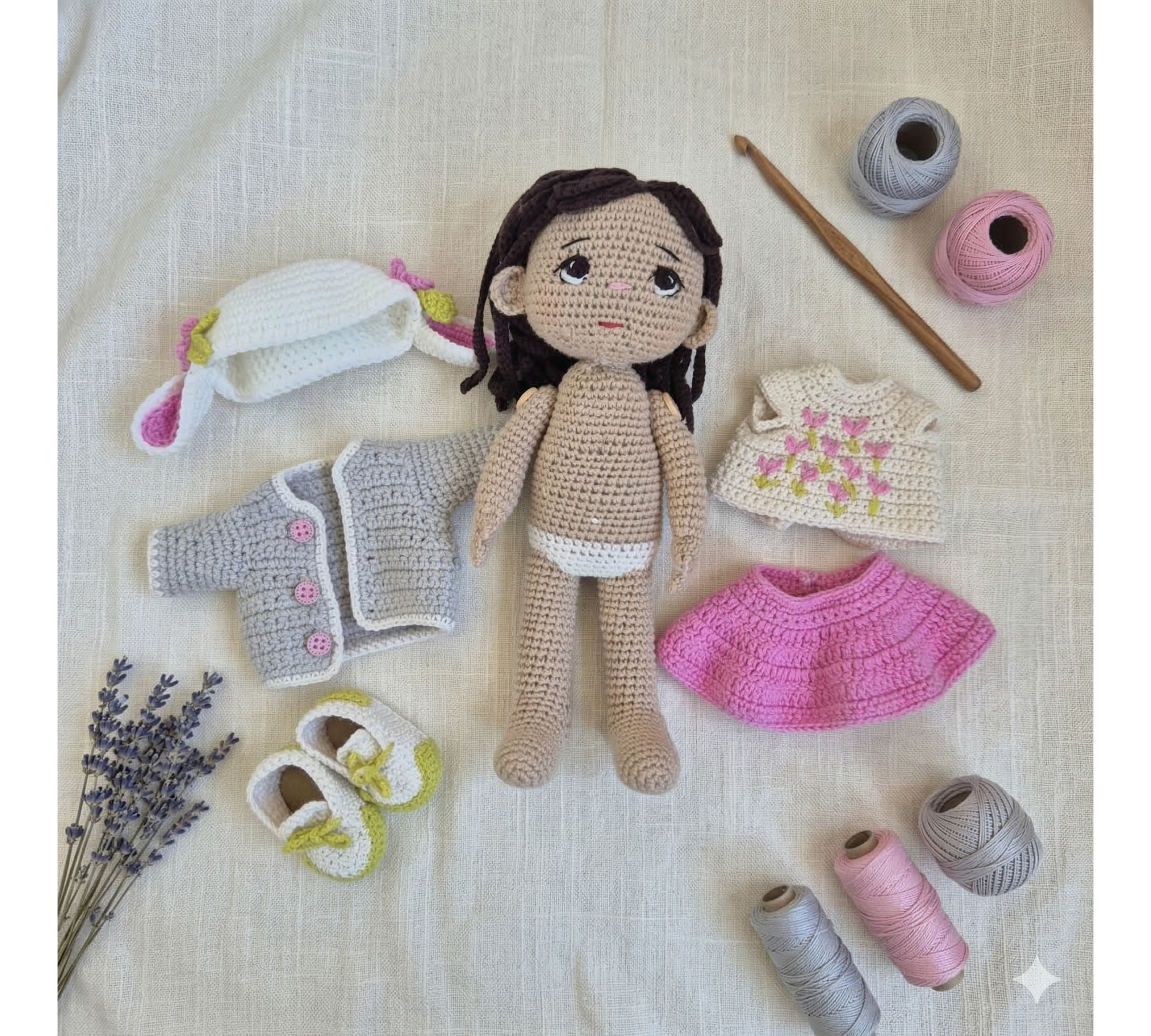 Auri Lamb Hat Doll Crochet Pattern PDF – 9 Inch Amigurumi Doll with Clothes