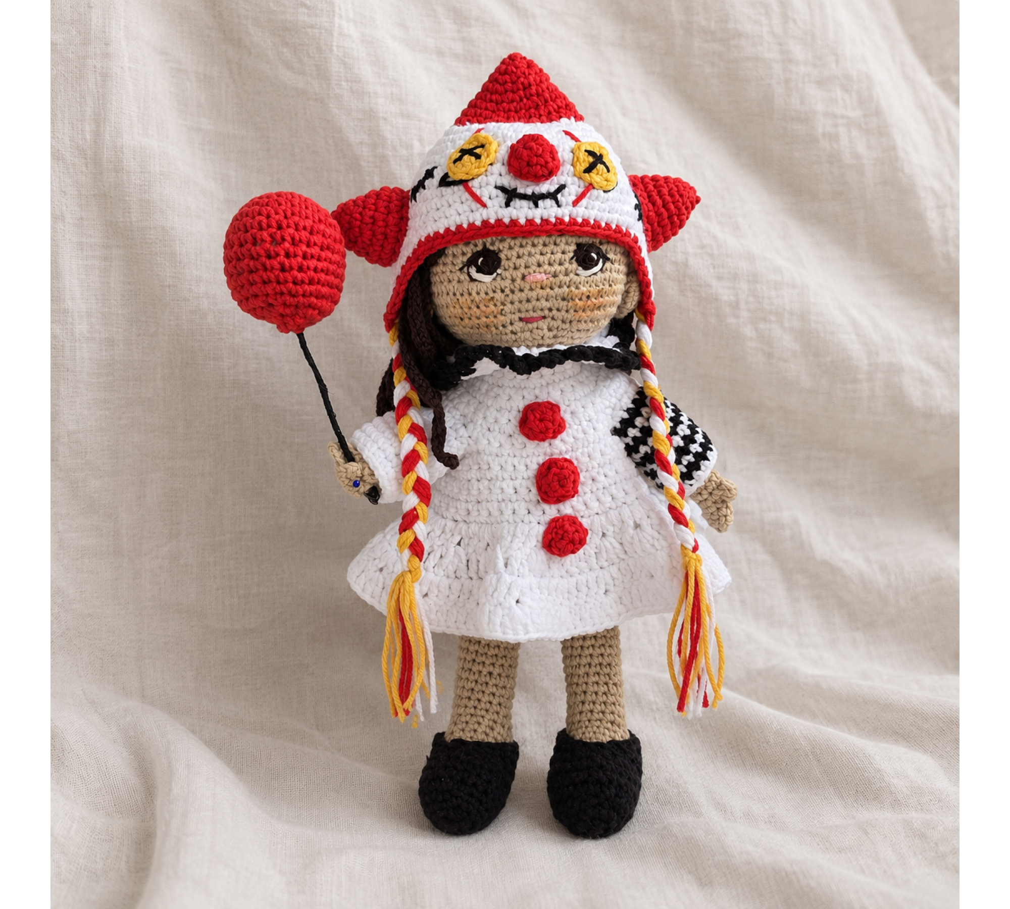Halloween Clown Crochet Doll Pattern PDF – 9 Inch Auri Amigurumi Doll