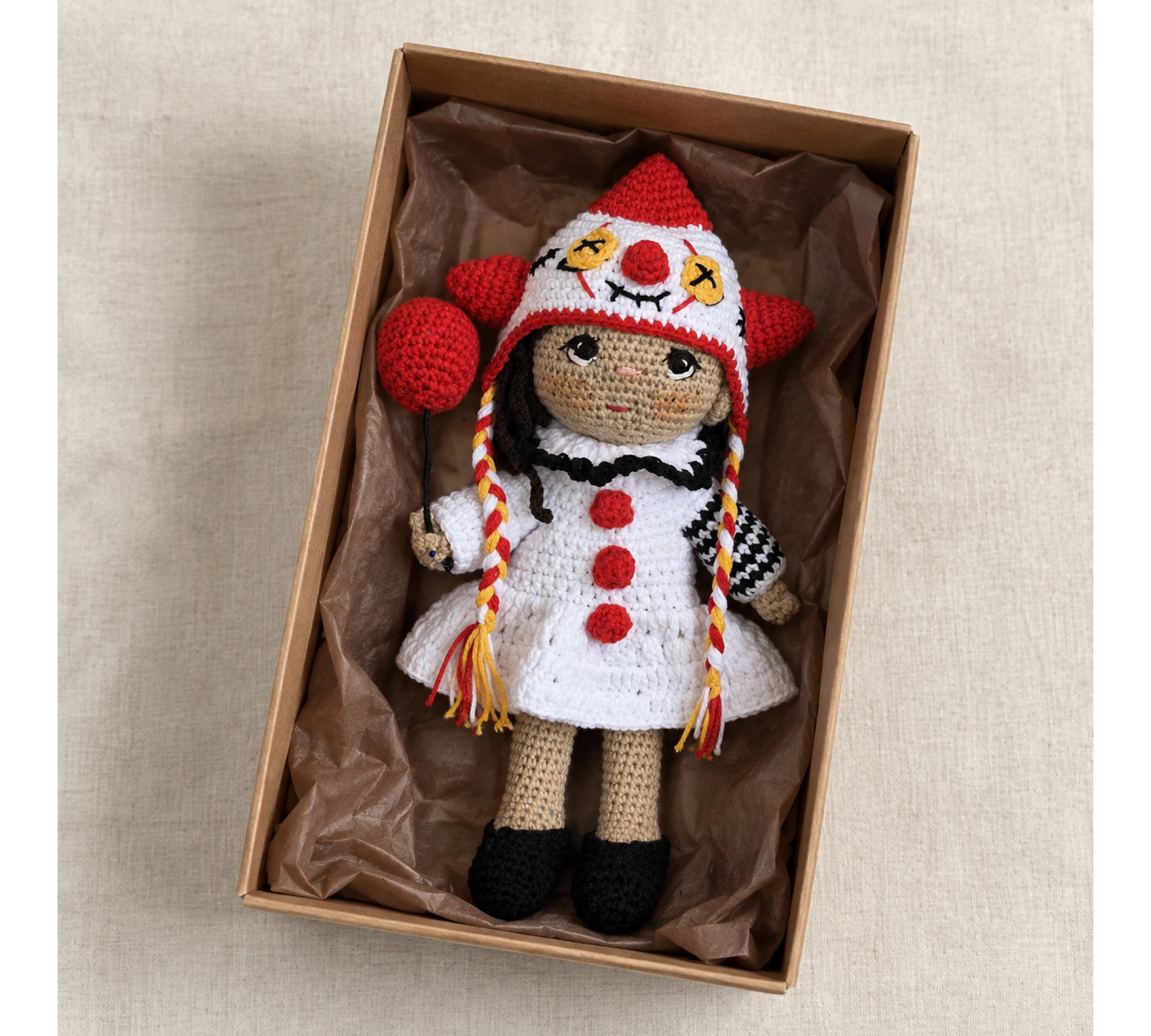 Halloween Clown Crochet Doll Pattern PDF – 9 Inch Auri Amigurumi Doll