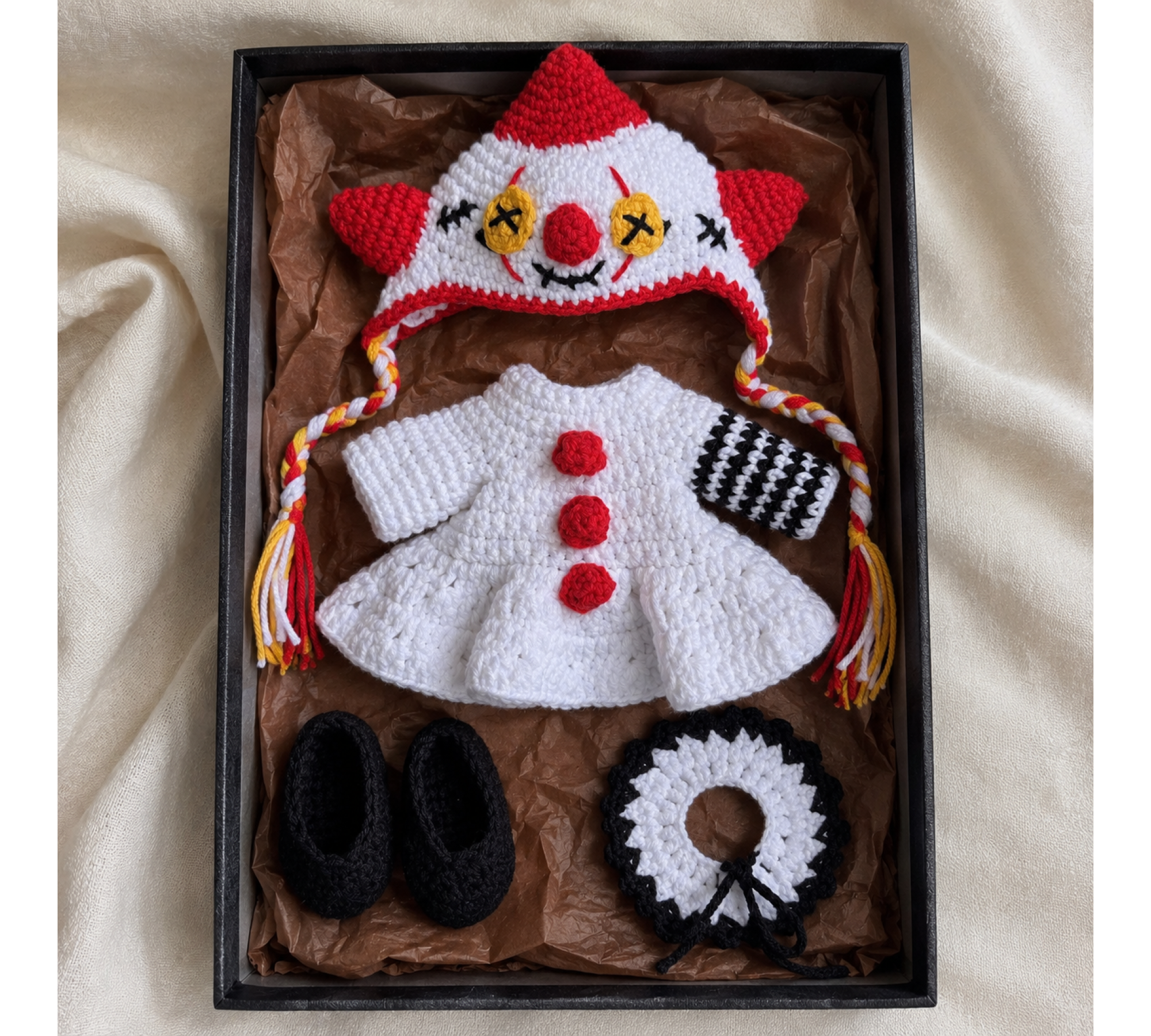 Halloween Clown Crochet Doll Pattern PDF – 9 Inch Auri Amigurumi Doll