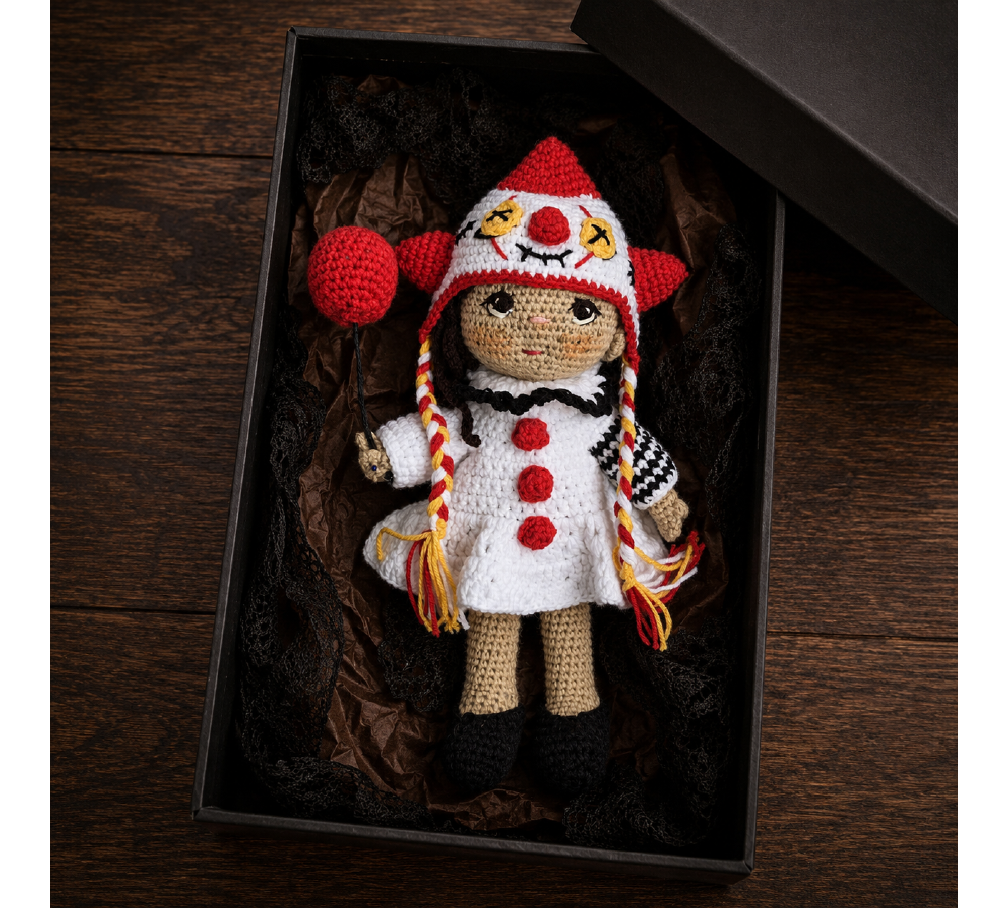 Halloween Clown Crochet Doll Pattern PDF – 9 Inch Auri Amigurumi Doll