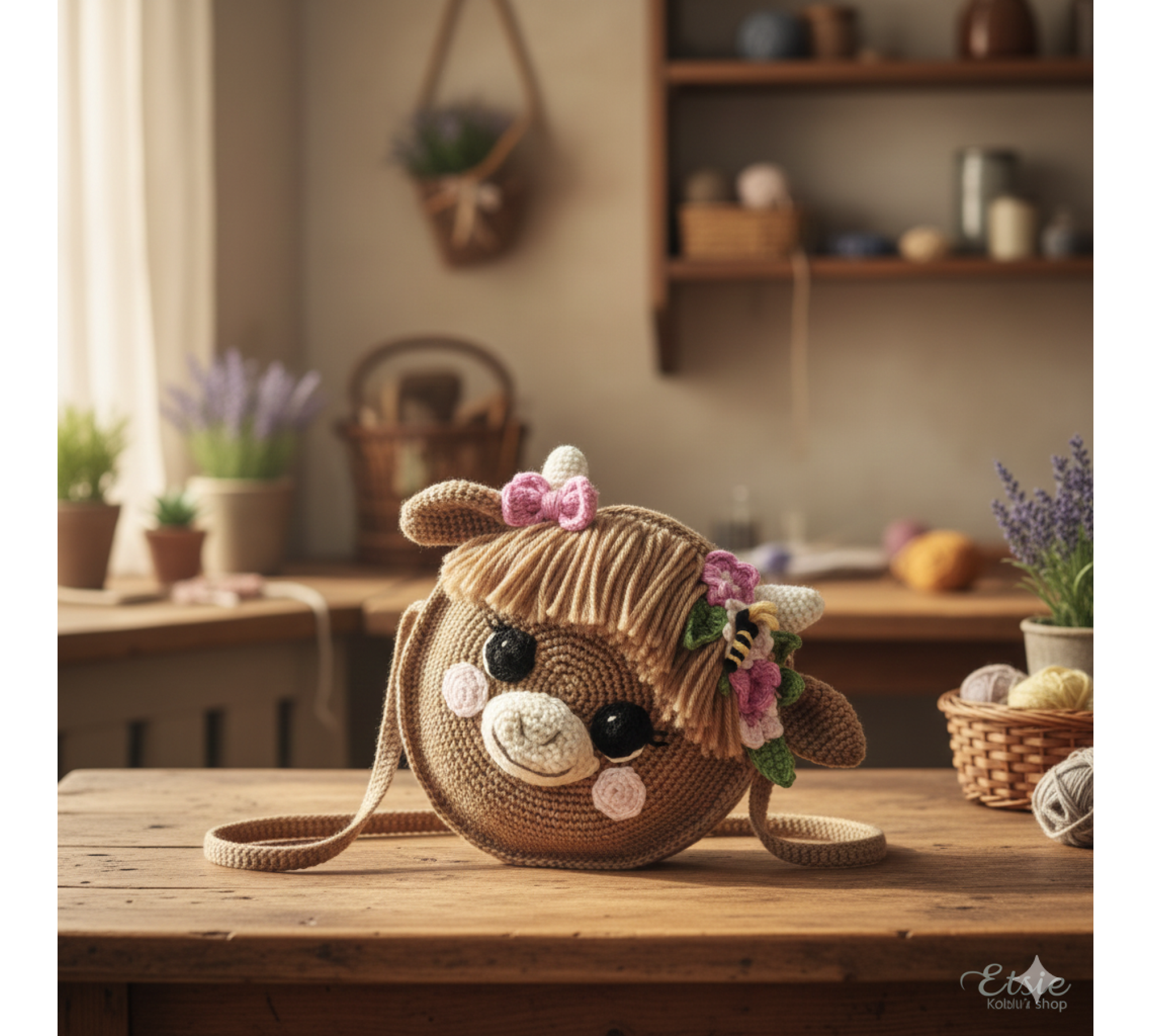 Highland Cow Crochet Bag Pattern PDF – Round Animal Purse with Flowers Highland Cow Crochet Bag Pattern PDF – Round Animal Purse with Flowers