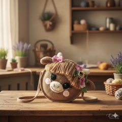 Highland Cow Crochet Bag Pattern PDF – Round Animal Purse with Flowers