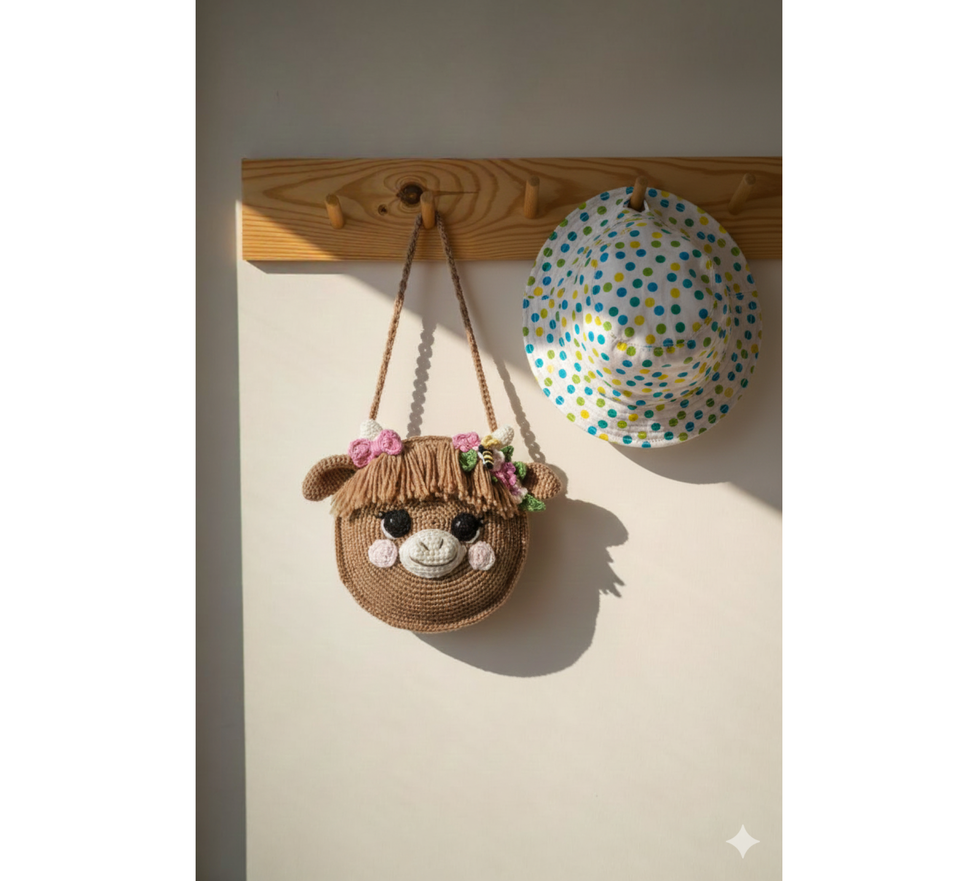 Highland Cow Crochet Bag Pattern PDF – Round Animal Purse with Flowers