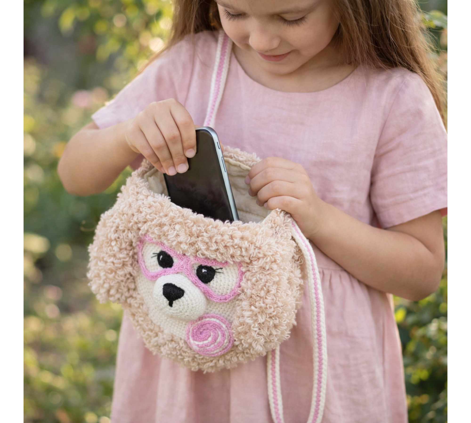 Crochet Puppy Bag Pattern PDF – Fluffy Dog Purse with Lollipop
