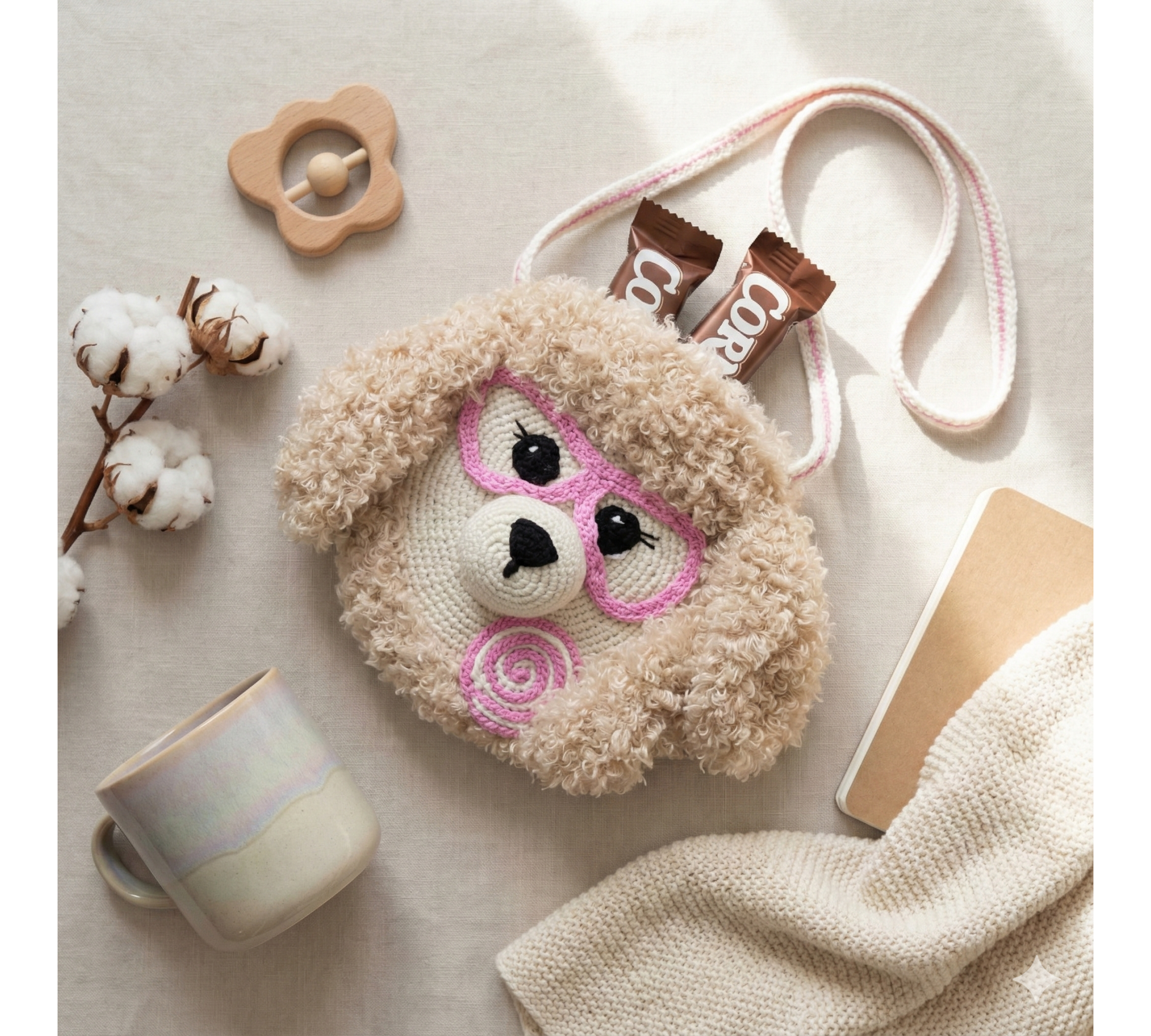 Crochet Puppy Bag Pattern PDF – Fluffy Dog Purse with Lollipop
